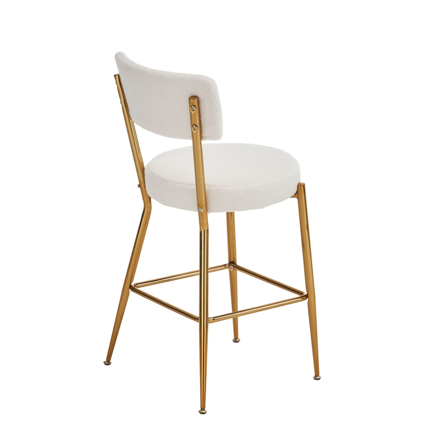 Modern Teddy Fabric Upholstered Bar Stools (Set of 4) - White / Gold