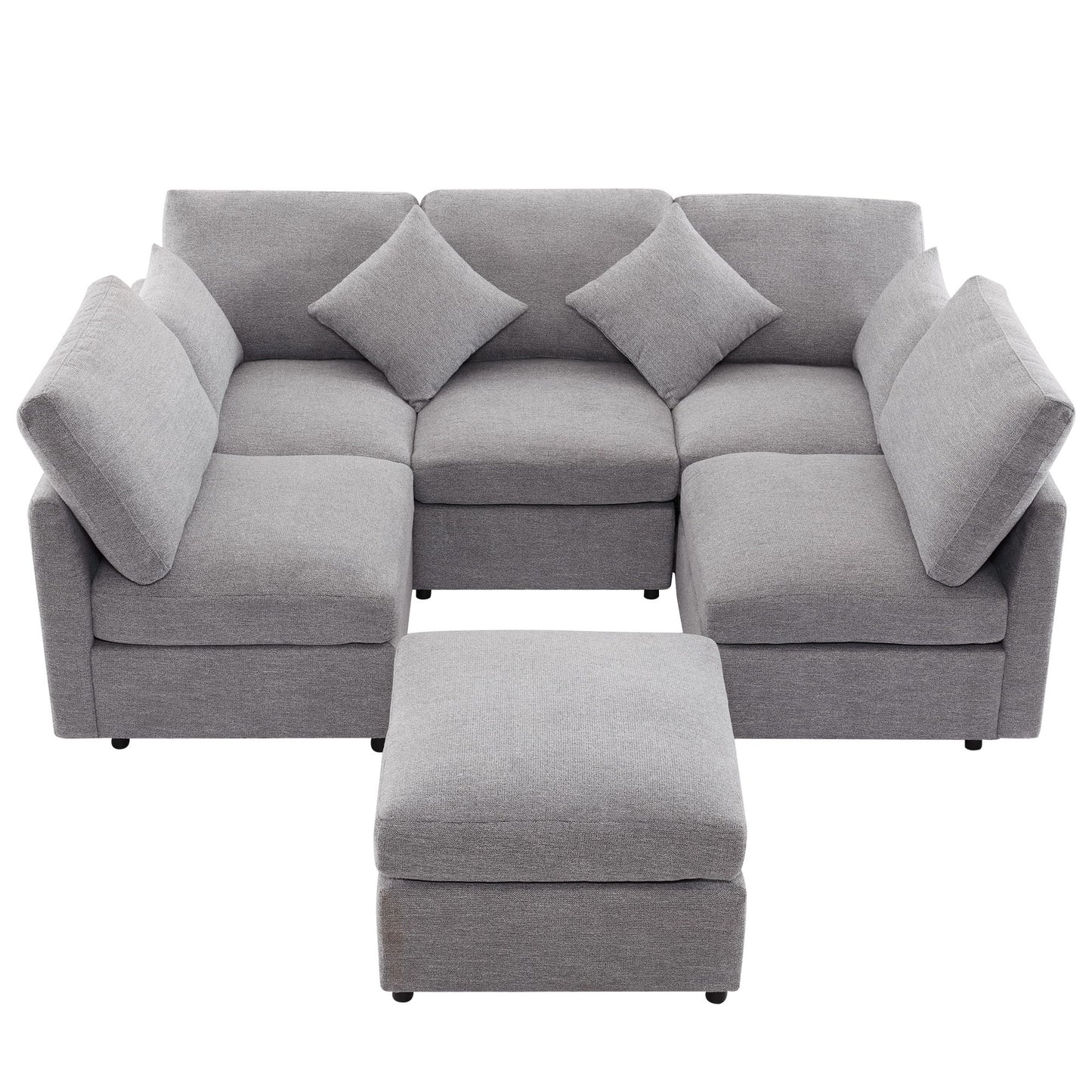 Sectional Sofa Modular Sofa U - Shaped Sofa Couch Sofa Bed L - Shaped Sofa With A Movable Ottoman And Two USB Ports For Living Room - Light Gray
