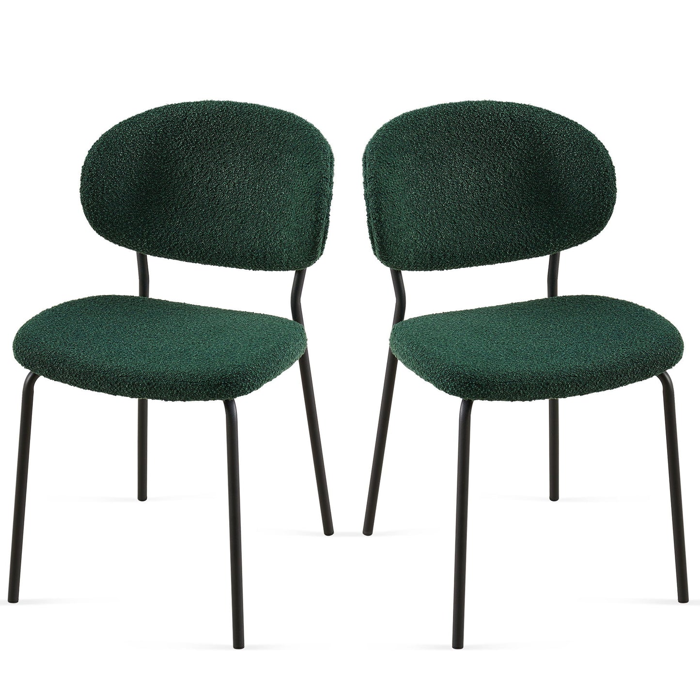 Boucle Dining Chairs, Dining Chairs With Metal Legs For Dining Room, Kitchen, Living Room (Set of 2) - Dark Green