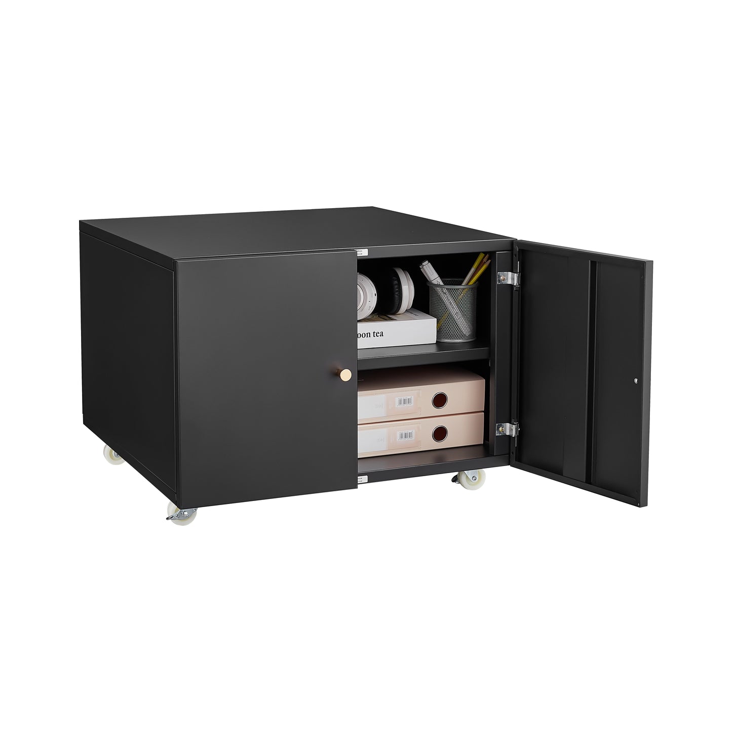 26" Office Furniture Copier Cabinet 2 Door Steel Copier Stand Mobile Pedestal File Printer Stand - Black