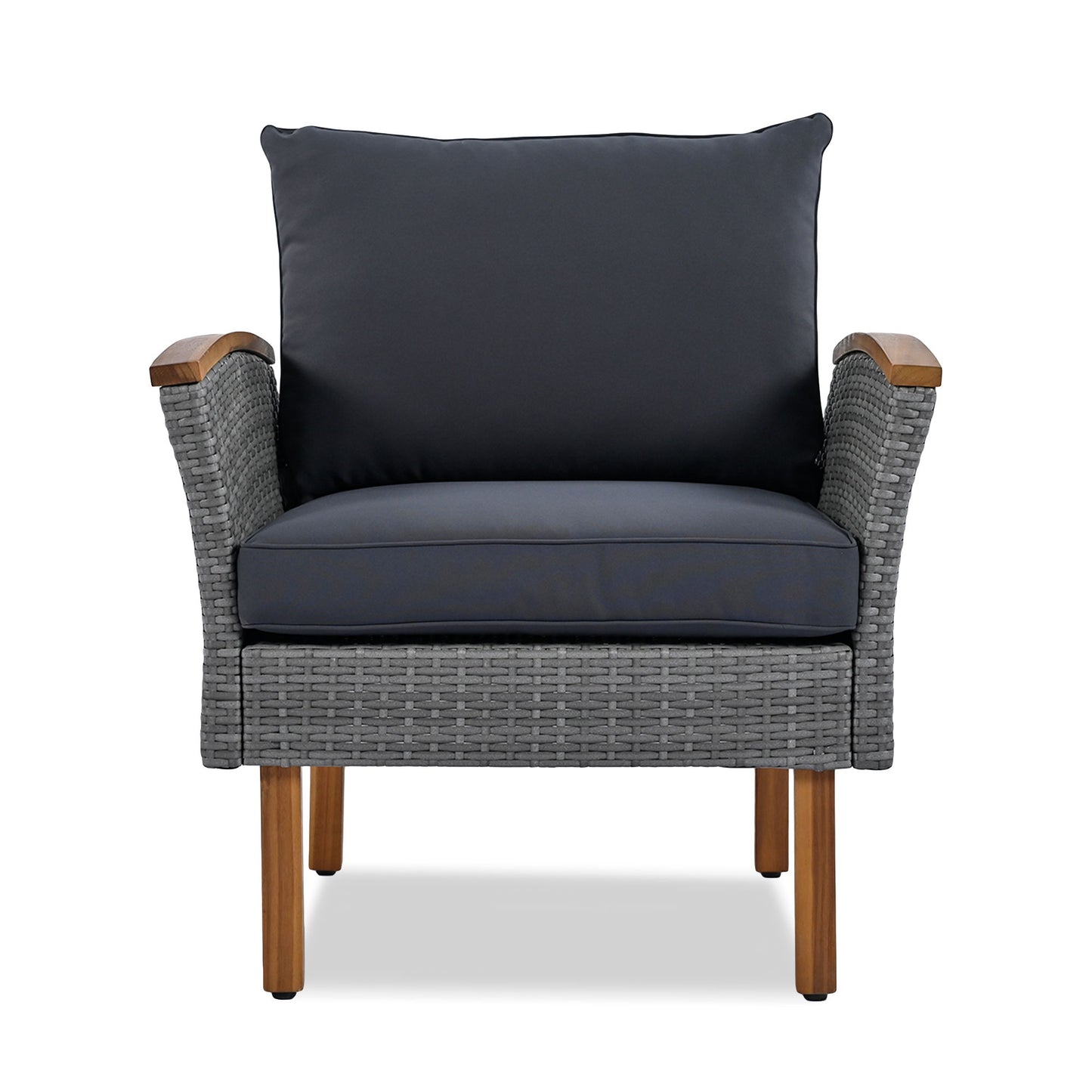 9 Piece Patio Rattan Furniture Set, Outdoor Conversation Set With Acacia Wood Legs And Tabletop, PE Rattan Sectional Sofa Set With Coffee Table, Washable Cushion - Gray