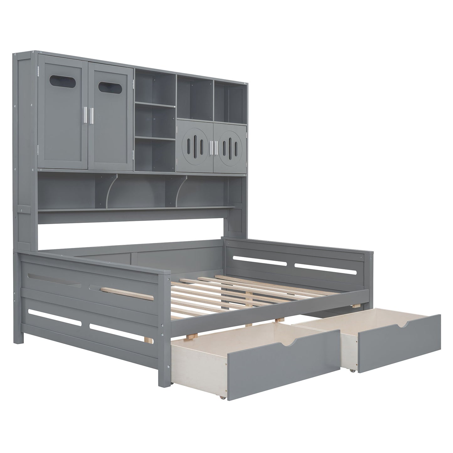 Full Size Daybed With 2 Drawers And All In One Cabinet And Shelf - Gray