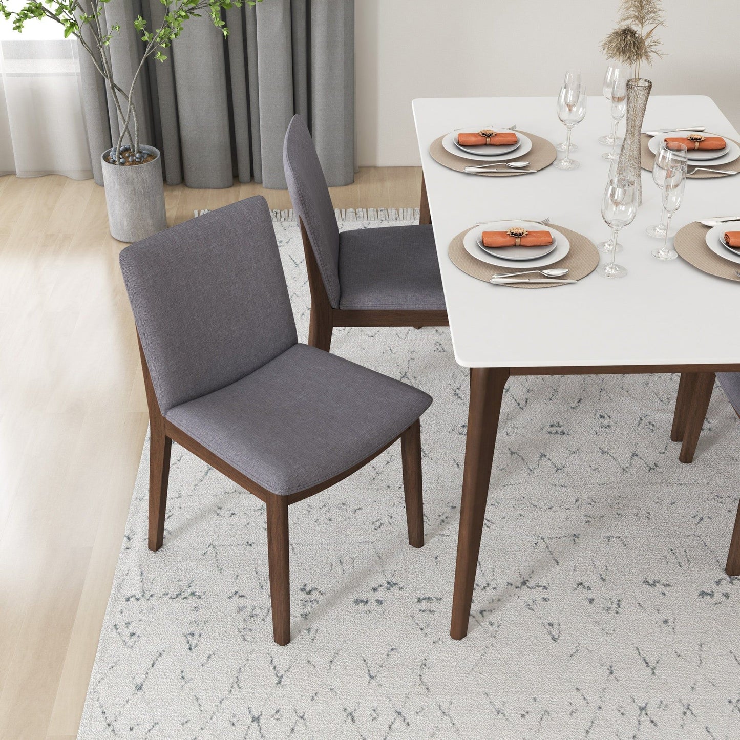 Laura - Mid-Century Modern Solid Wood Dining Chair (Set of 2) - Gray