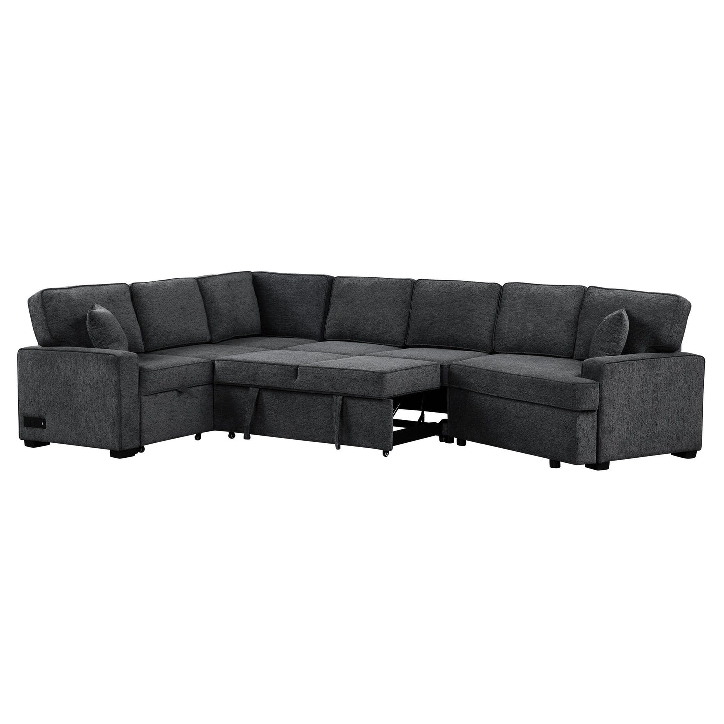 L-Shaped Sofa Sectional Sofa Couch Pull-Out Sofa Bed With Charging Devices And Cup Holders For Living Room - Blue Black