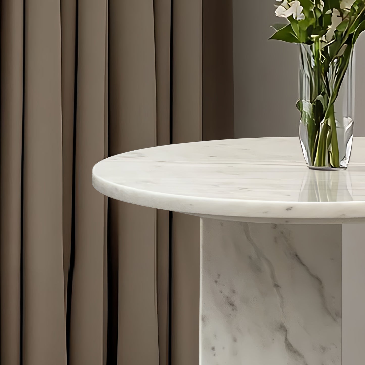 Natural Marble Coffee Table, Snow Mountain, Semi Polished Surface - White