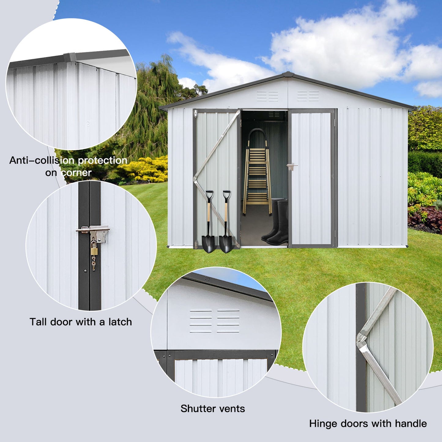 10'x12' Garden Sheds Outdoor Storage Sheds - White / Gray