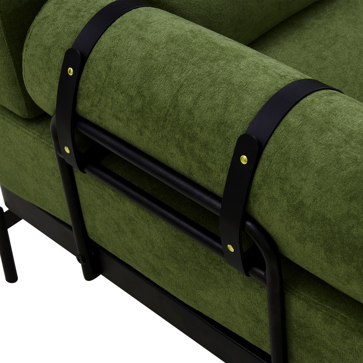 Modern Loveseat Sofa 2 Seater With USB Ports, Cylindrical Armrests - Green