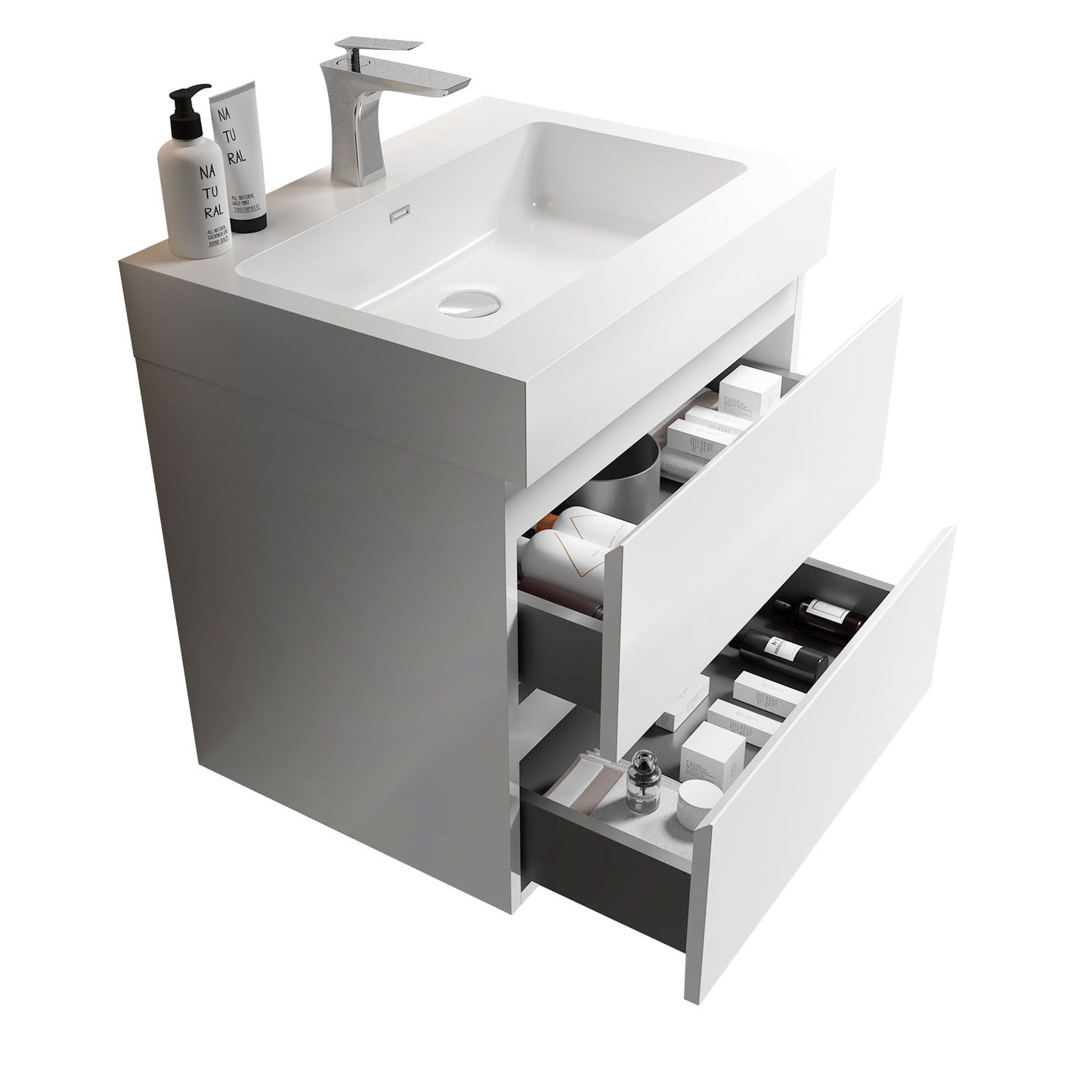 Alice - 24" Bathroom Vanity With Sink, Large Storage Wall Mounted Floating Bathroom Vanity For Modern Bathroom, One-Piece Sink Basin Without Drain And Faucet - White