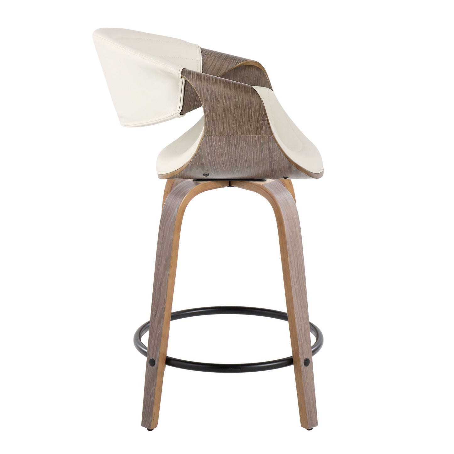 Symphony - Mid-Century Modern Fixed Height Counter Stool With Swivel With Round Footrest (Set of 2) - Light Gray / White