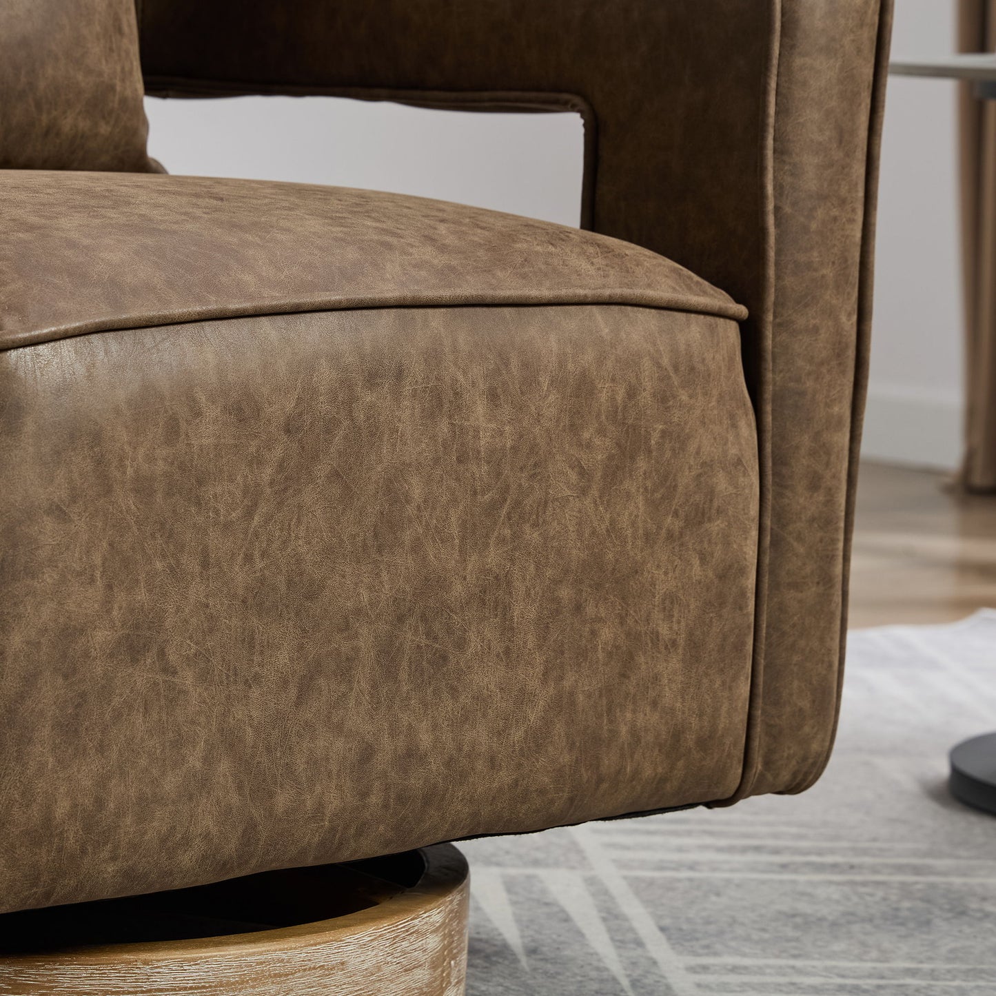 Swivel Accent Open Back Barrel Chair Modern Comfy Sofa Chair With Weathered Base For Living Room, Club Chair Leisure Arm Chair For Lounge - Coffee