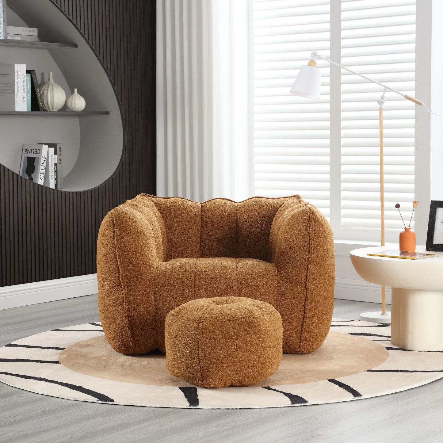 Soft Bean Bag Chair With High Resilient Foam (Chips) - Khaki / Yellow