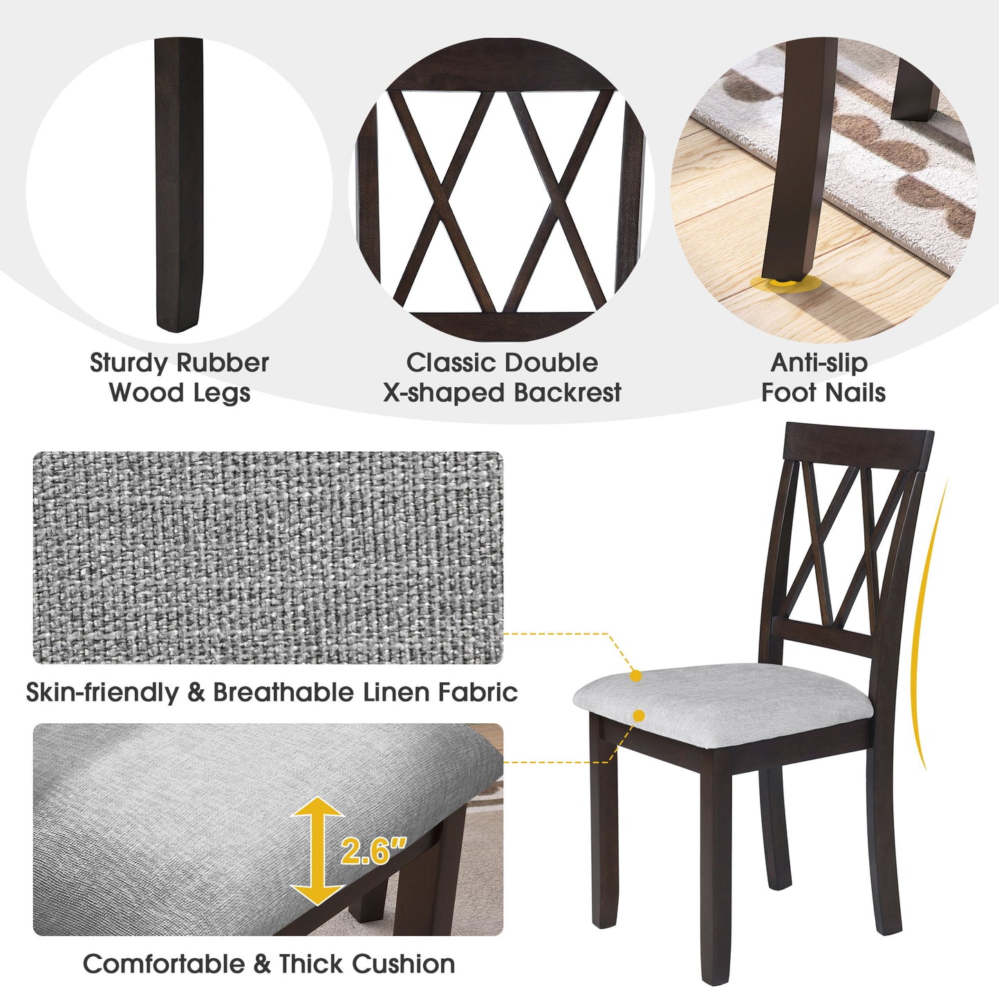 3 Piece Kitchen Dining Set With Drop Leaf Dining Table And 2 Dining Upholstered Chairs, Dining Room Set For Small Places - Espresso
