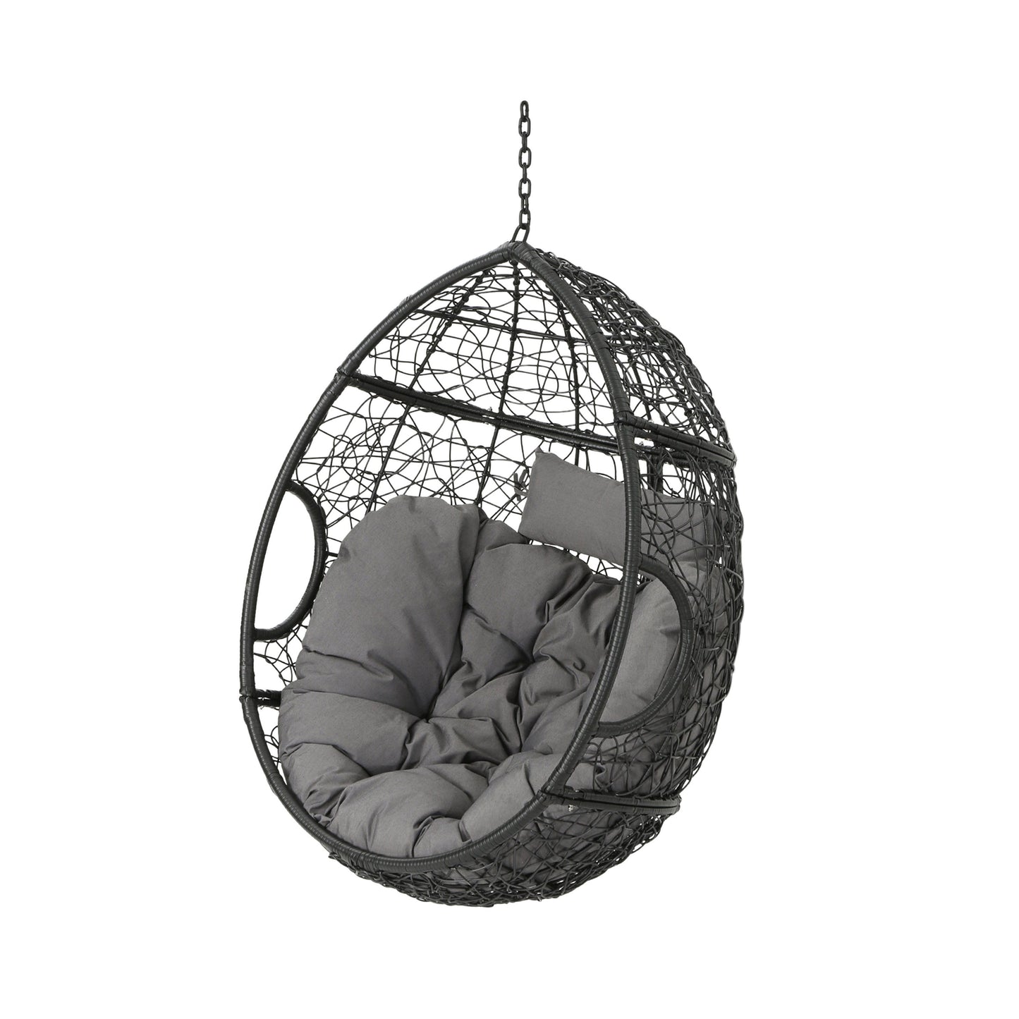 Kylie - Boho Style Hanging Basket Chair Rattan With Water Resistant Cushions - Gray