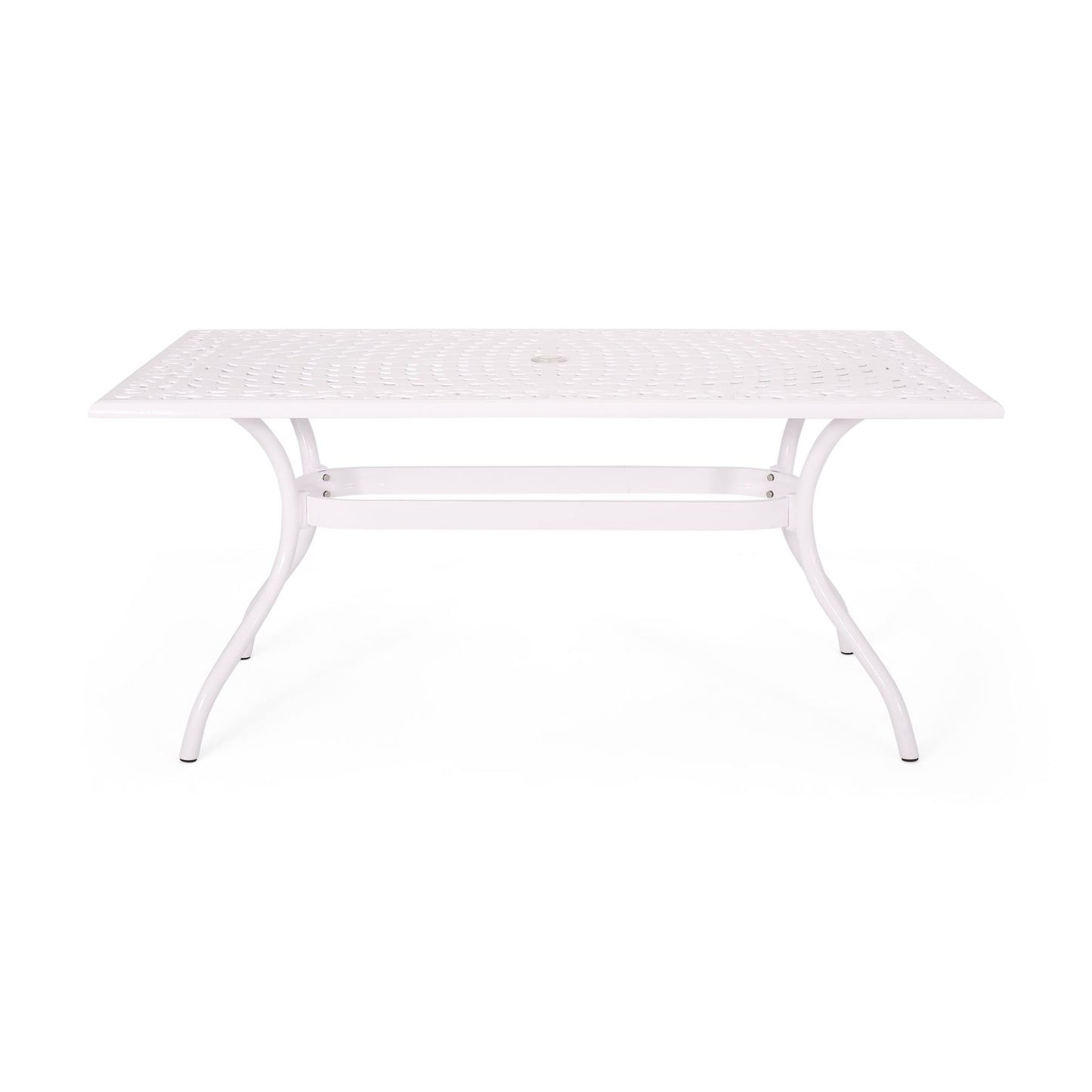 Celestine - Outdoor Cast Aluminum Dining Table With Floral Lattice Design And Umbrella Holder - White