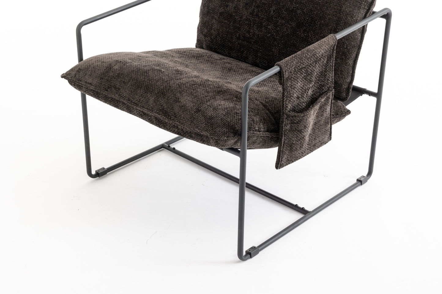 Upholstered Hanging Armchair With Arm Pocket Metal Frame (Set of 2), Crushed Foam Cushions And Skin-Friendly Braid For Living Room And Bedroom - Dark Gray