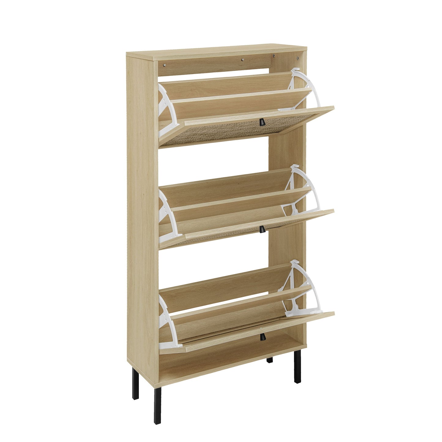 Modern Freestanding Rattan 3 Door Shoe Rack Storage Cabinet For Entryway - Natural Particle Board