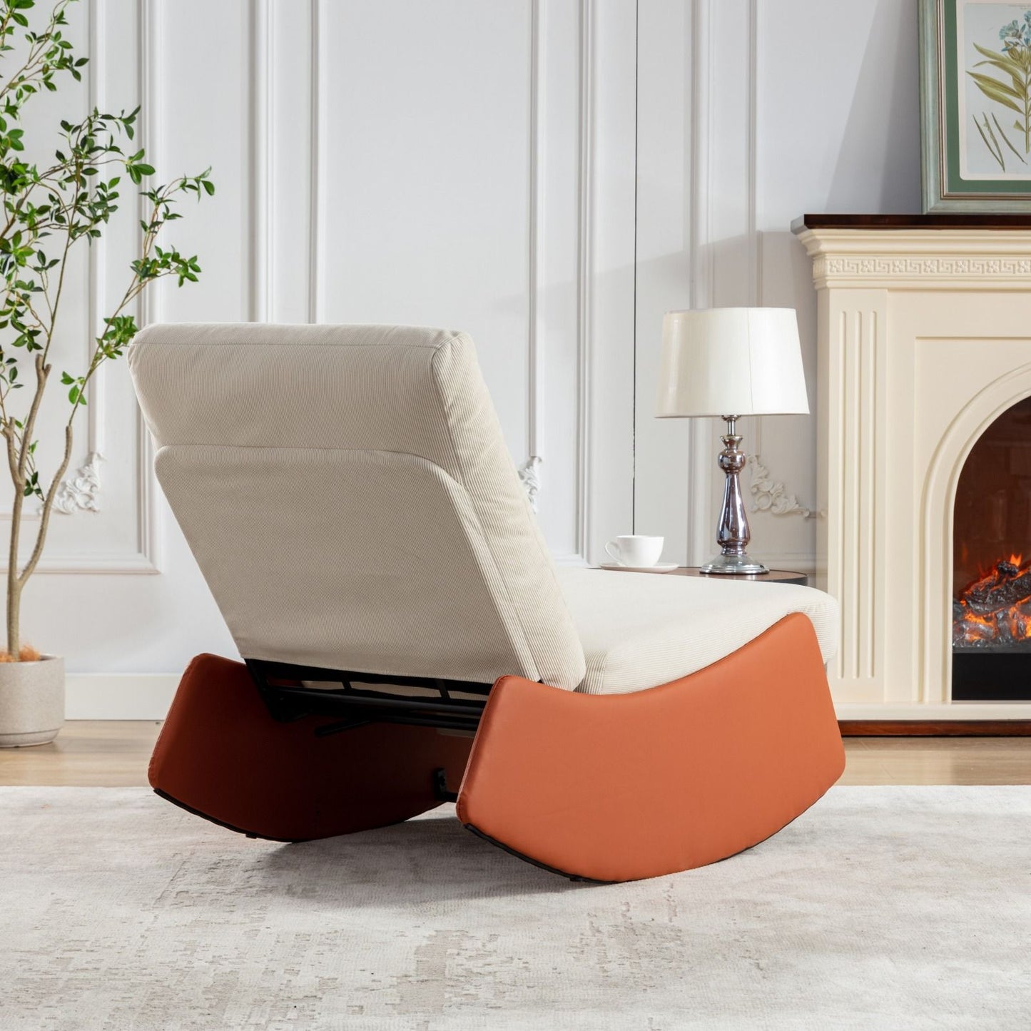 Modern Rocking Chair Recliner, Comfy Rocker Nursery Chair With Footrest, Accent Reading Chair, Upholstered Lounge Chair For Relaxing, Resting, Soft Padded Rocker For Indoor Living Room Bedroom - Orange