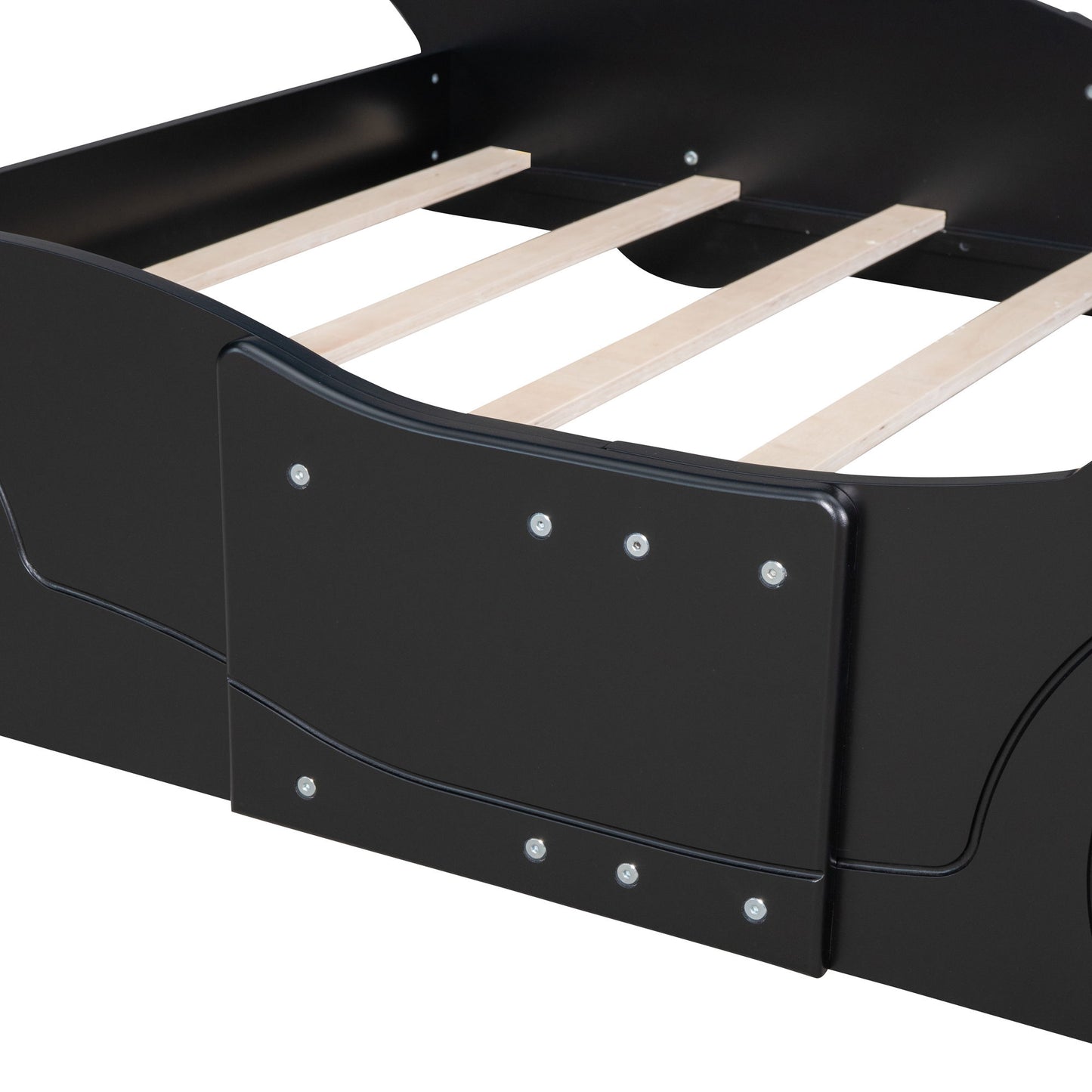Full Size Race Car Shaped Platform Bed & Wheels - Black