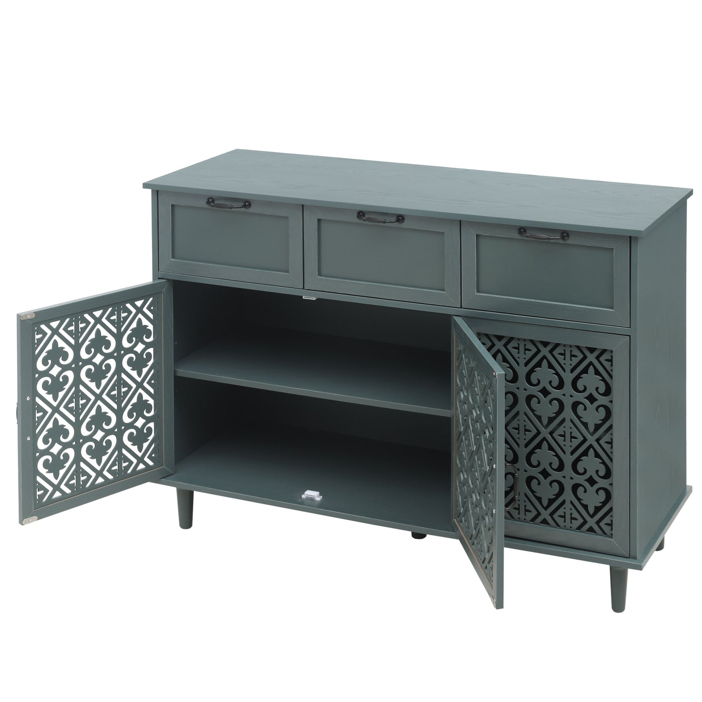3 Door 3 Drawer Cabinet, American Furniture, Suitable For Bedroom, Living Room, Study - Dark Green