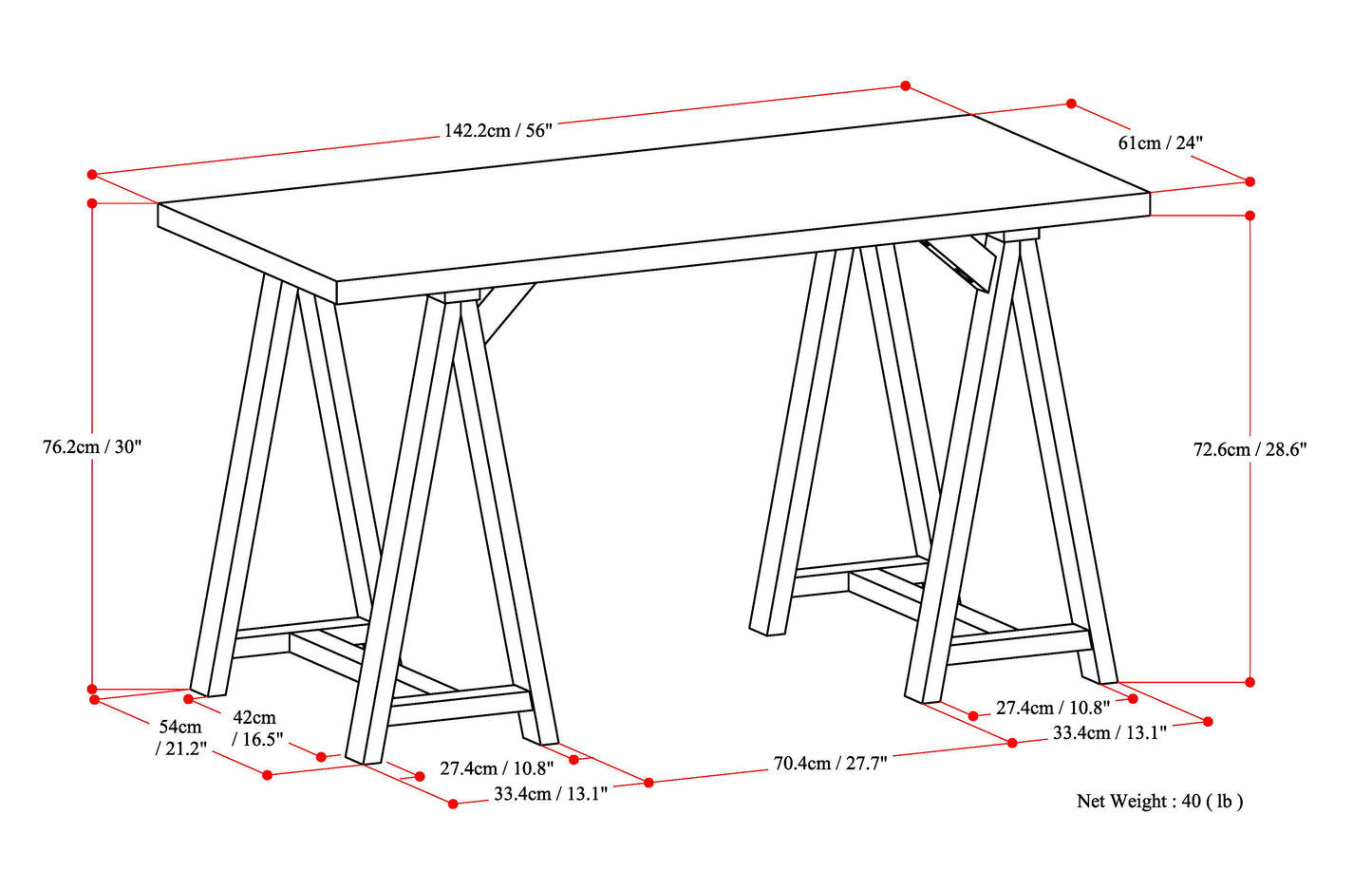 Sawhorse - Writing Desk - Distressed Gray