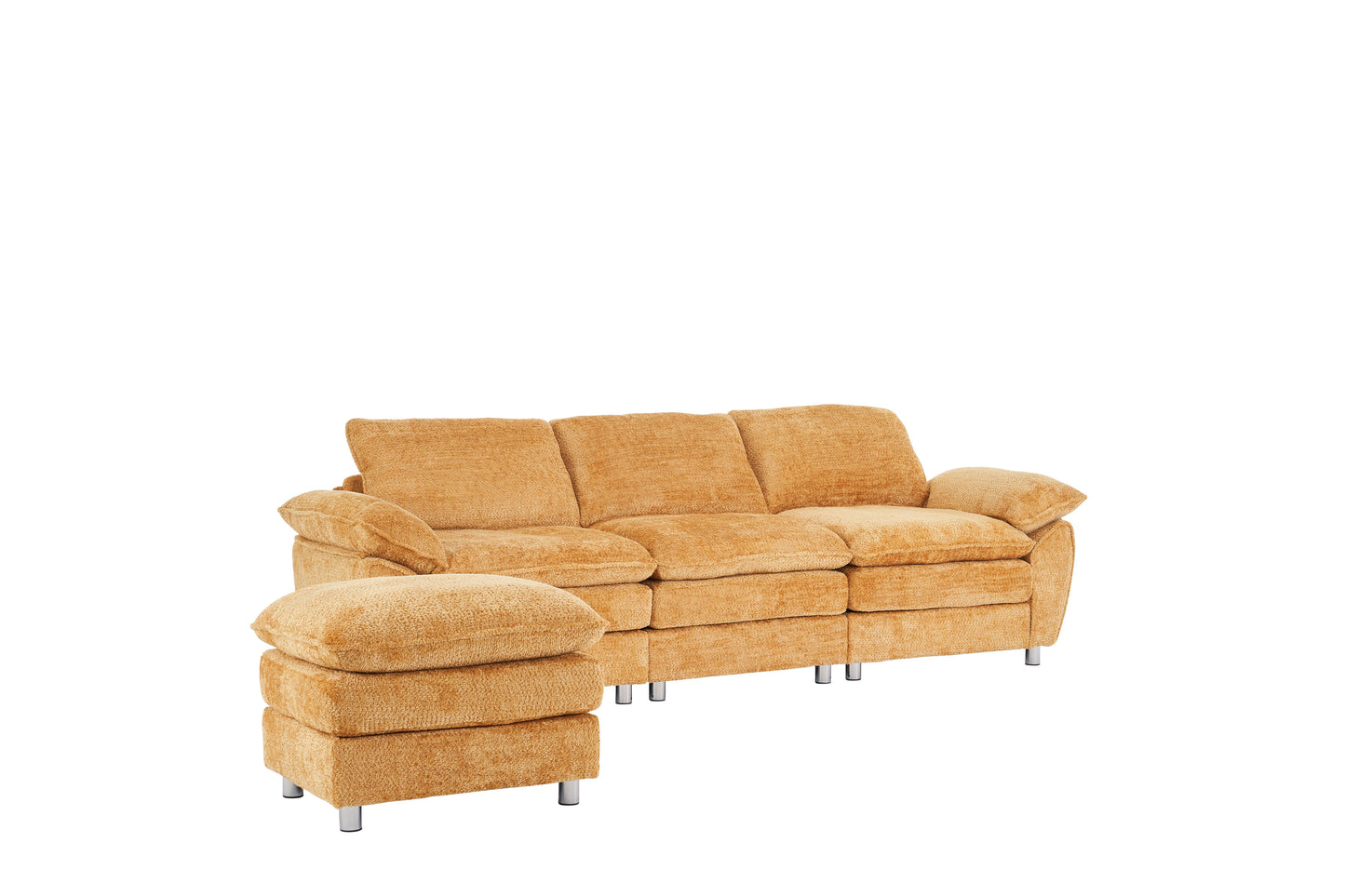 Modern Deep 3 Seat Sofa Couch With Ottoman, Polyester Sofa Sleeper Comfy Upholstered Furniture For Living Room - Yellow