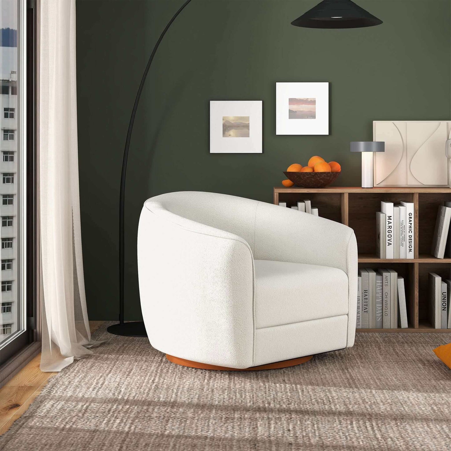 Elise - Mid-Century Modern Swivel Chair - White