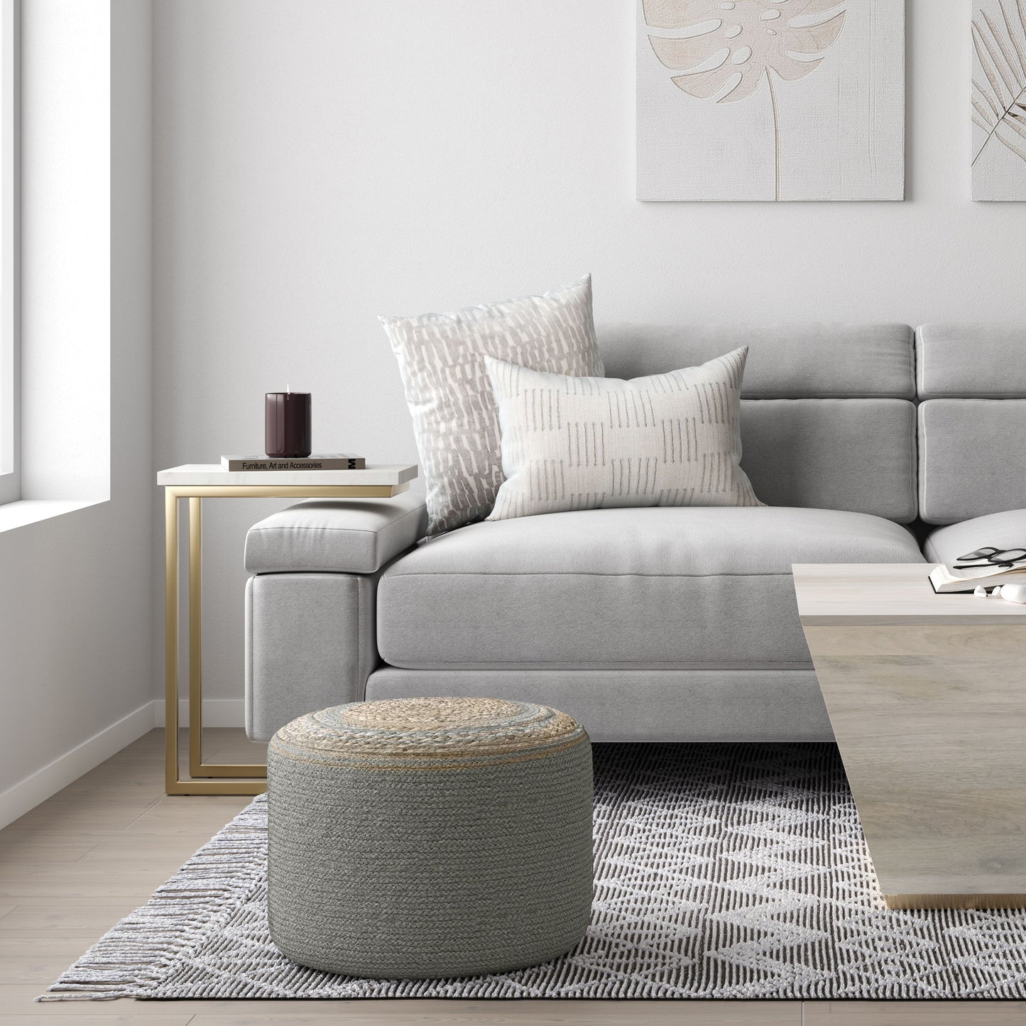 Serena - Round Braided Pouf - Dove Gray