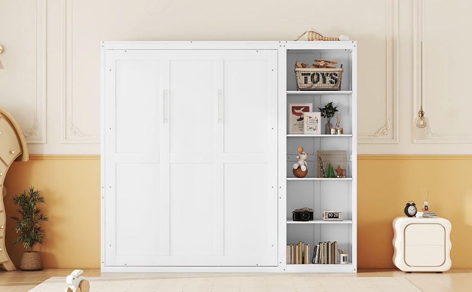 Full Size Murphy Wall Bed With Shelves - White