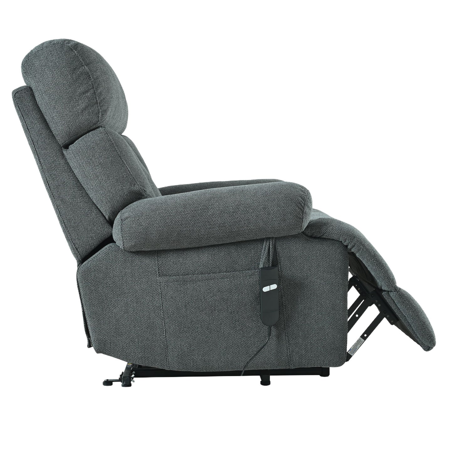 Oversized Power Lift Recliner Chair, Electric Fabric Recliner Chair, Home Theater Seating, Reclining Sofa Chair With Remote Control, Side Pocket, Spacious Seat - Dark Gray