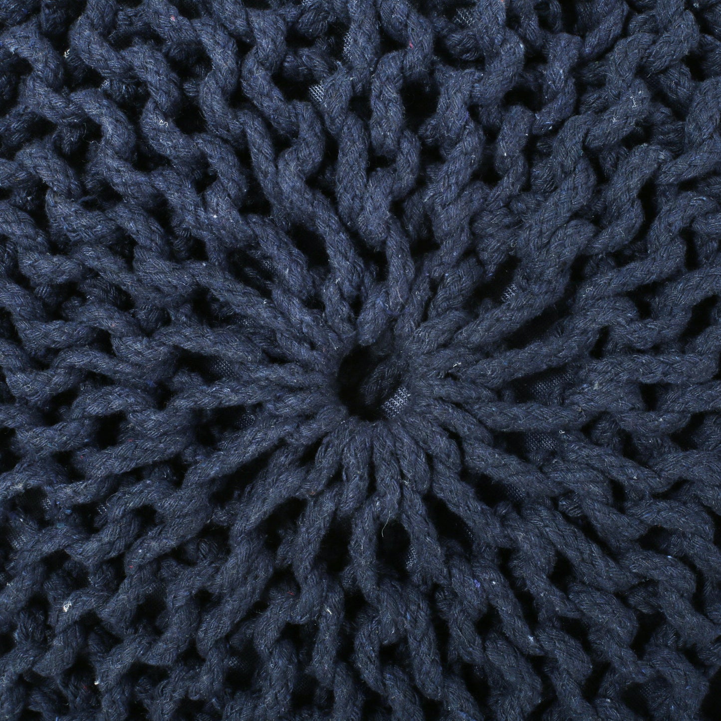 Bordeaux - Knitted Cotton Round Pouf Ottoman And Floor Cushion - Navy Blue