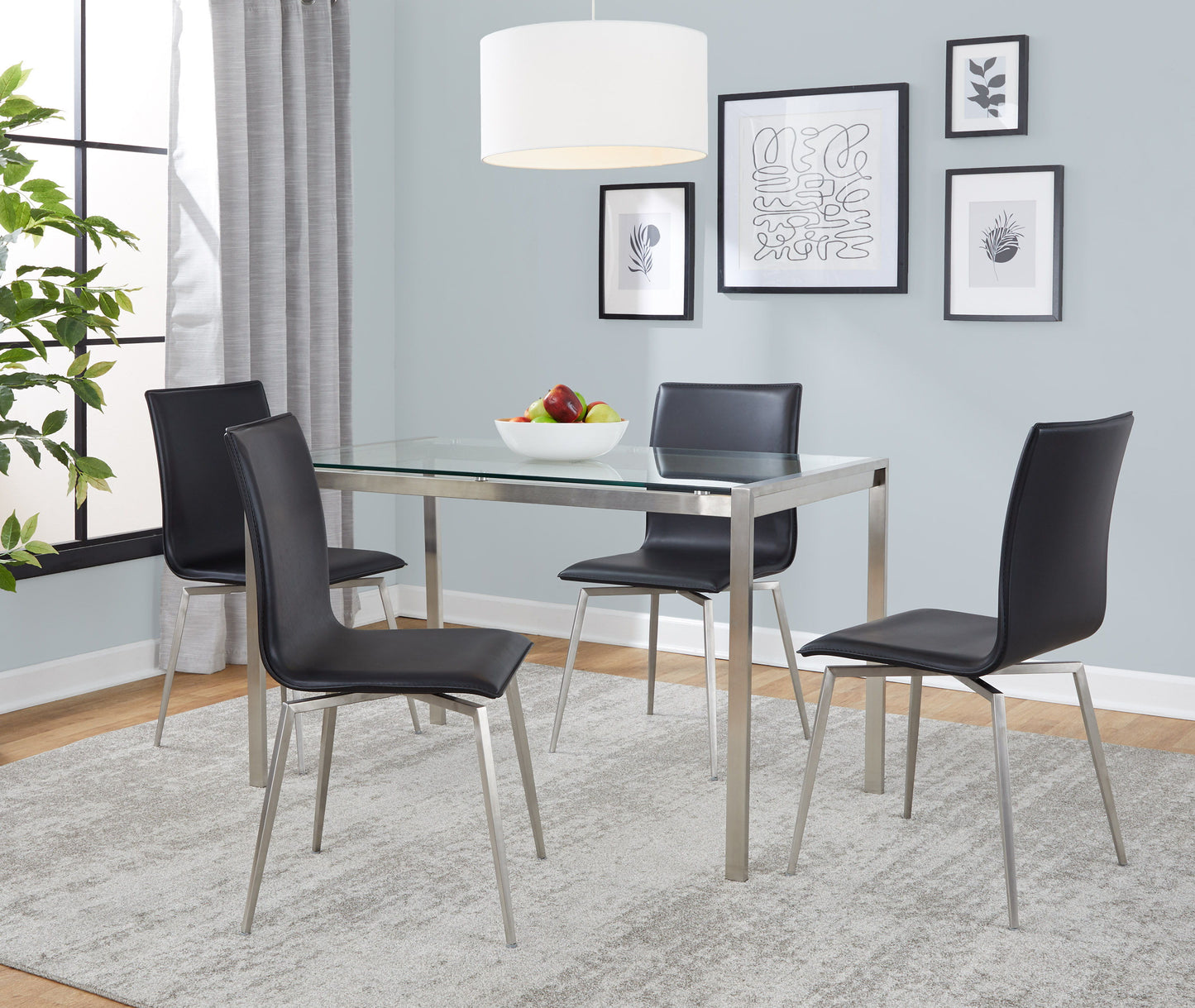 Fuji Mason - Upholstered Swivel Contemporary Dining Set, Glass, 5 Piece - Black / Multicolor