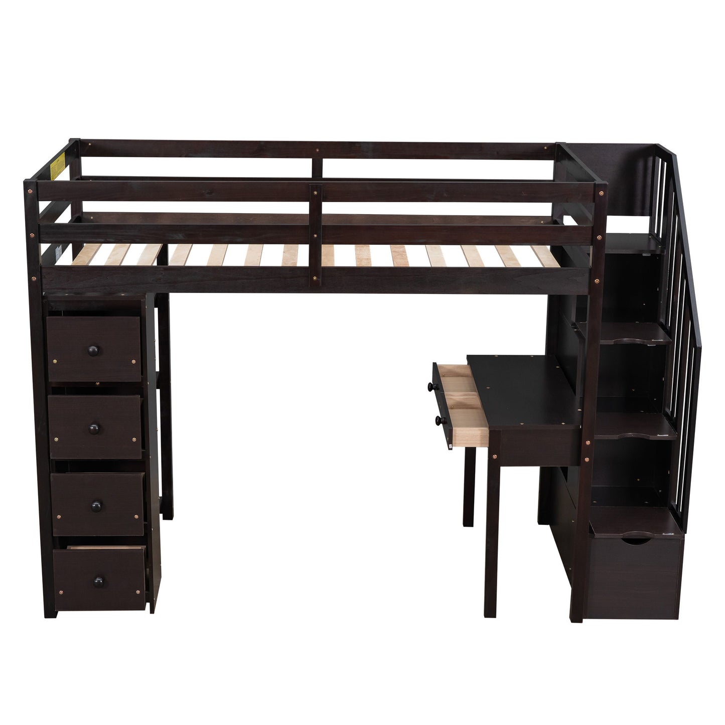 Twin Size Loft Bed With Storage Drawers, Desk And Stairs With Shelves - Espresso