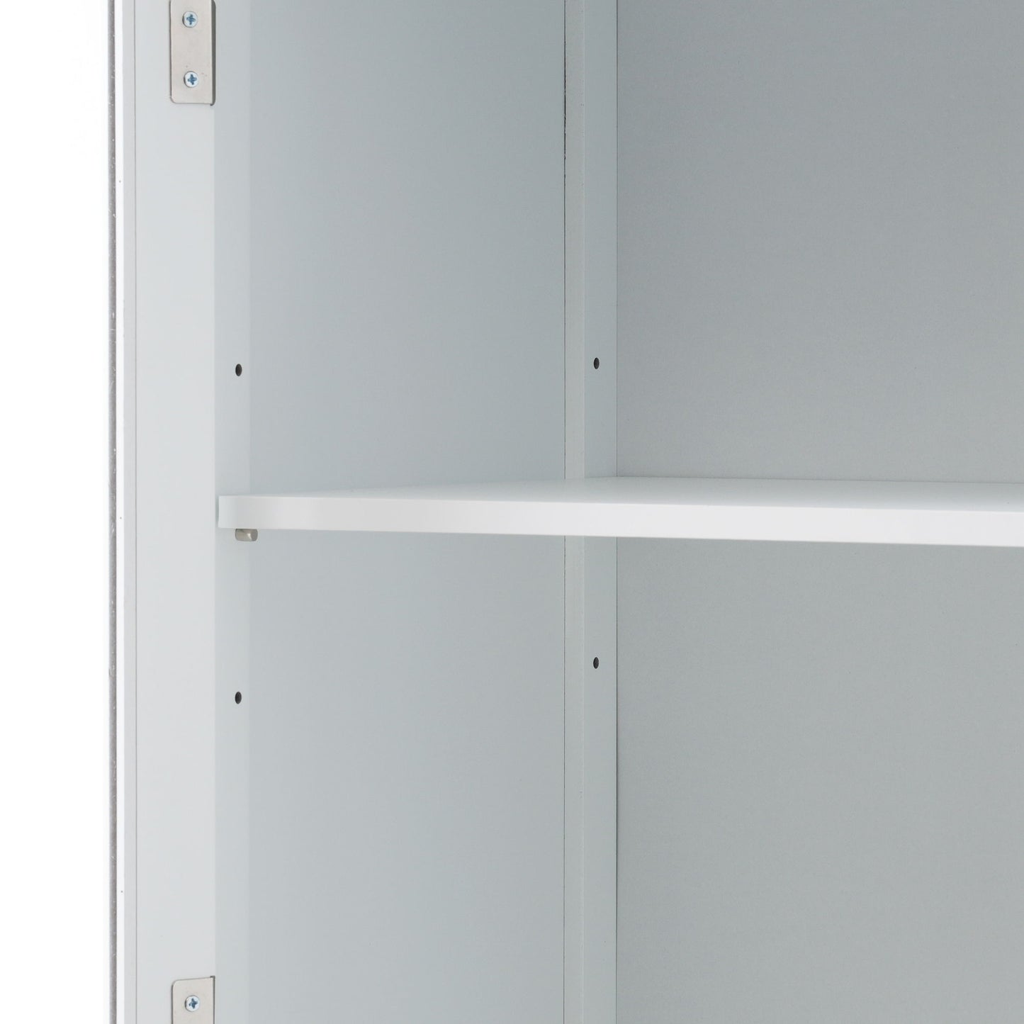 Tall Bathroom Storage Cabinet With Glass Doors, Free-Standing, Two Drawers, And Adjustable Shelves, MDF Board, Painted Perfect For Displaying Your Favorite Items - White