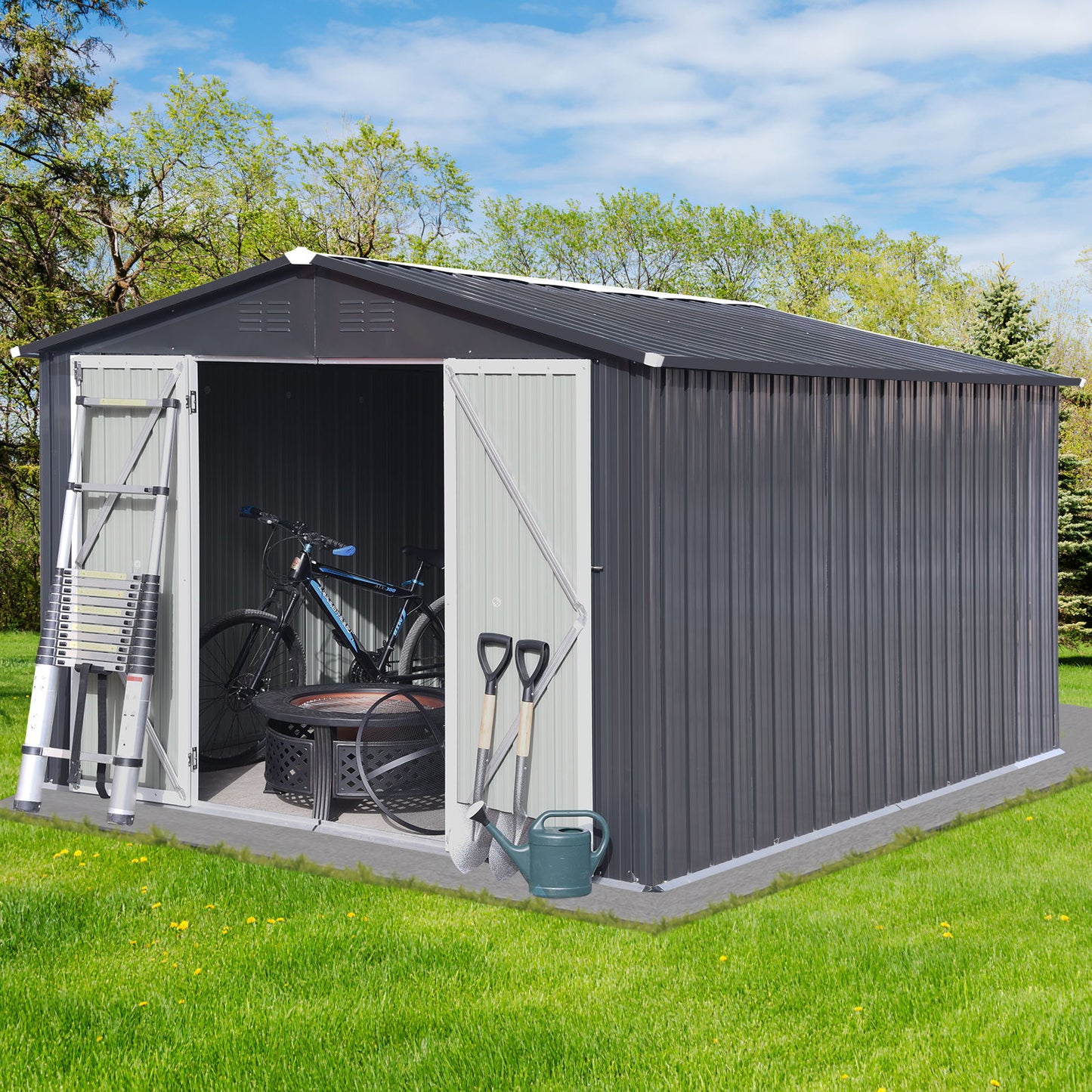 10'x12' Garden Sheds Outdoor Storage Sheds - Dark Gray