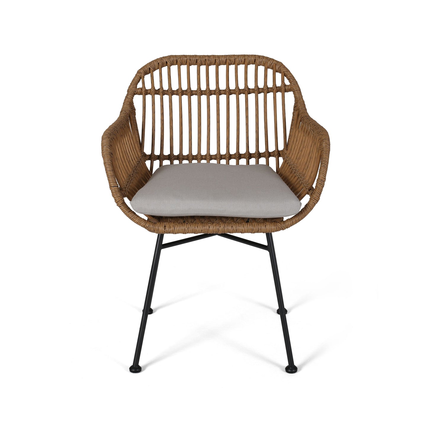 Outdoor Rattan Accent Chair With Metal Legs - Beige