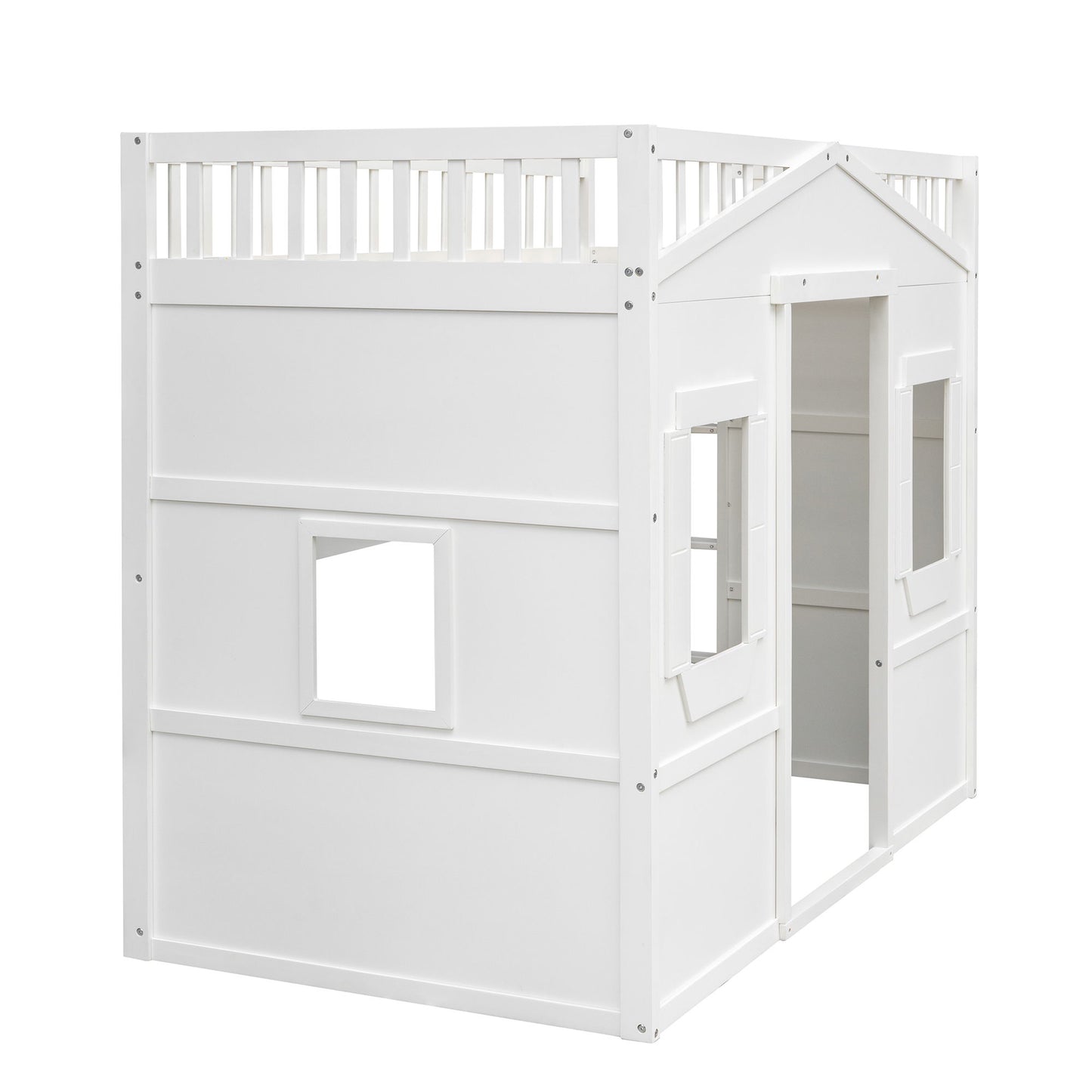 Twin Size House Loft Bed With Ladder - White
