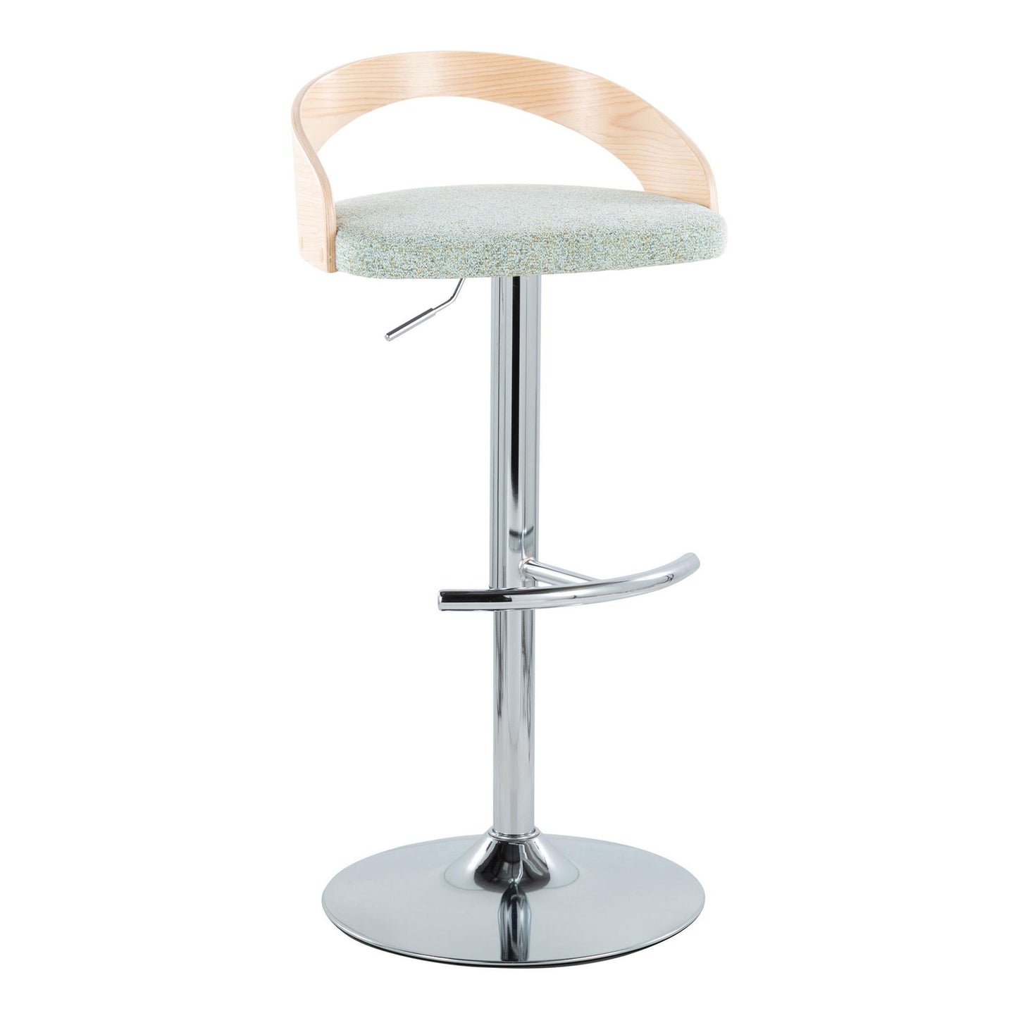 Grotto - Contemporary Adjustable Height Barstool With Swivel With Rounded T Footrest (Set of 2) - Chrome / Natural / Light Green