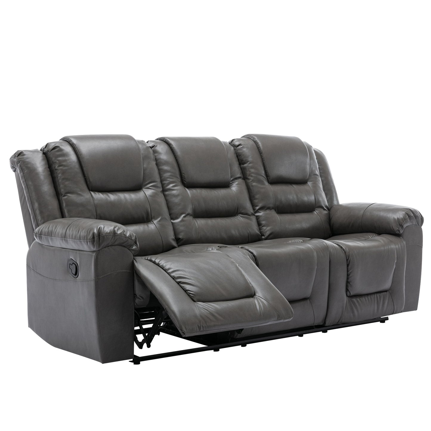 3 Seater Home Theater Recliner Manual Recliner Chair With Two Built-In Cup Holders For Living Room - Gray