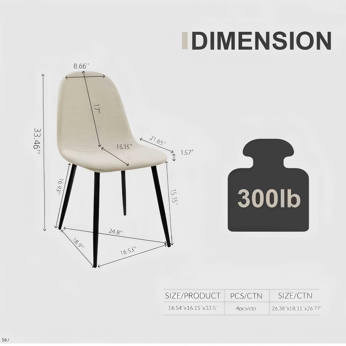 Modern Dining Chairs (Set of 4) With Linen Fabric Upholstered Seat, Spoon Shape Design - Black / Beige