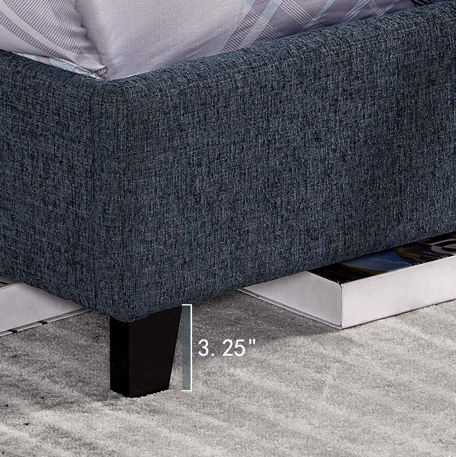 Queen Size Squares Upholstered Platform Bed - Navy Blue Denim