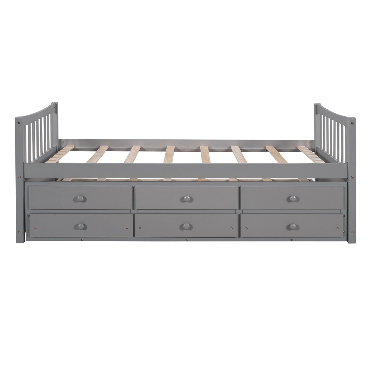 Twin Size Daybed With Trundle And Drawers - Gray