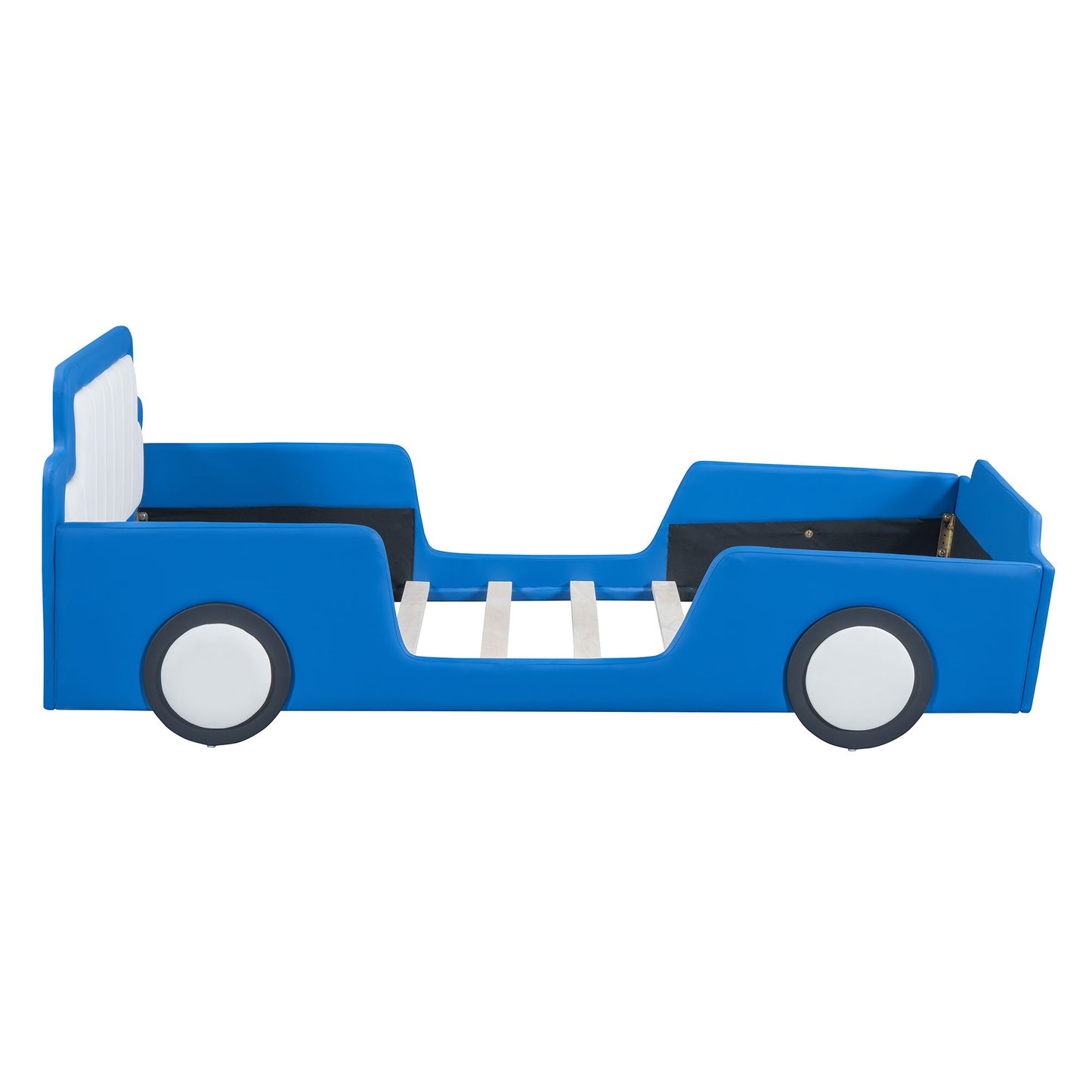 Twin Size Race Car Shaped Platform Bed & Wheels - Blue