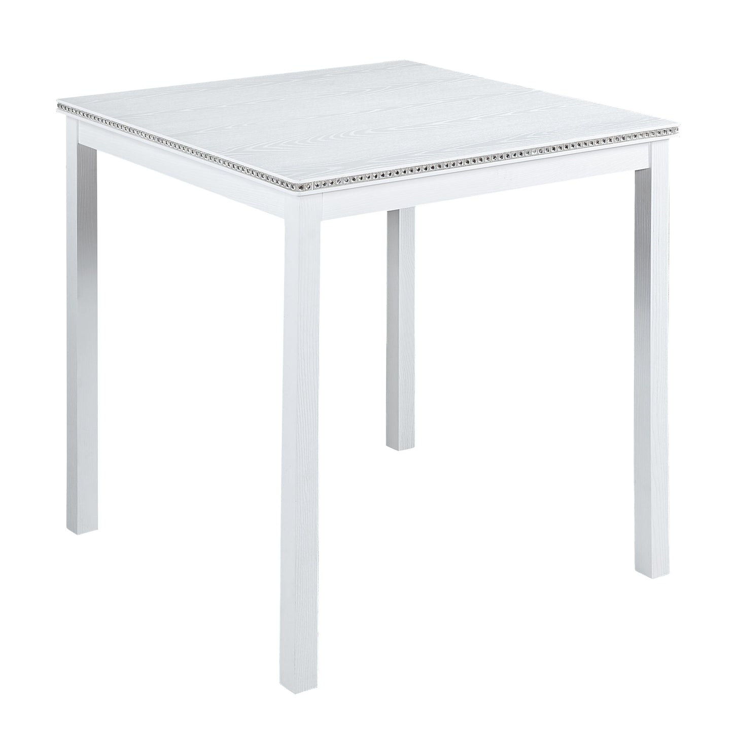 5 Piece Counter Height Table Set, Wooden Kitchen Table Set With Square Table And 4 Upholstered Chairs, Counter Height Dining Table With Crystal Decoration And Chair Set For Kitchen, Dining Room - White