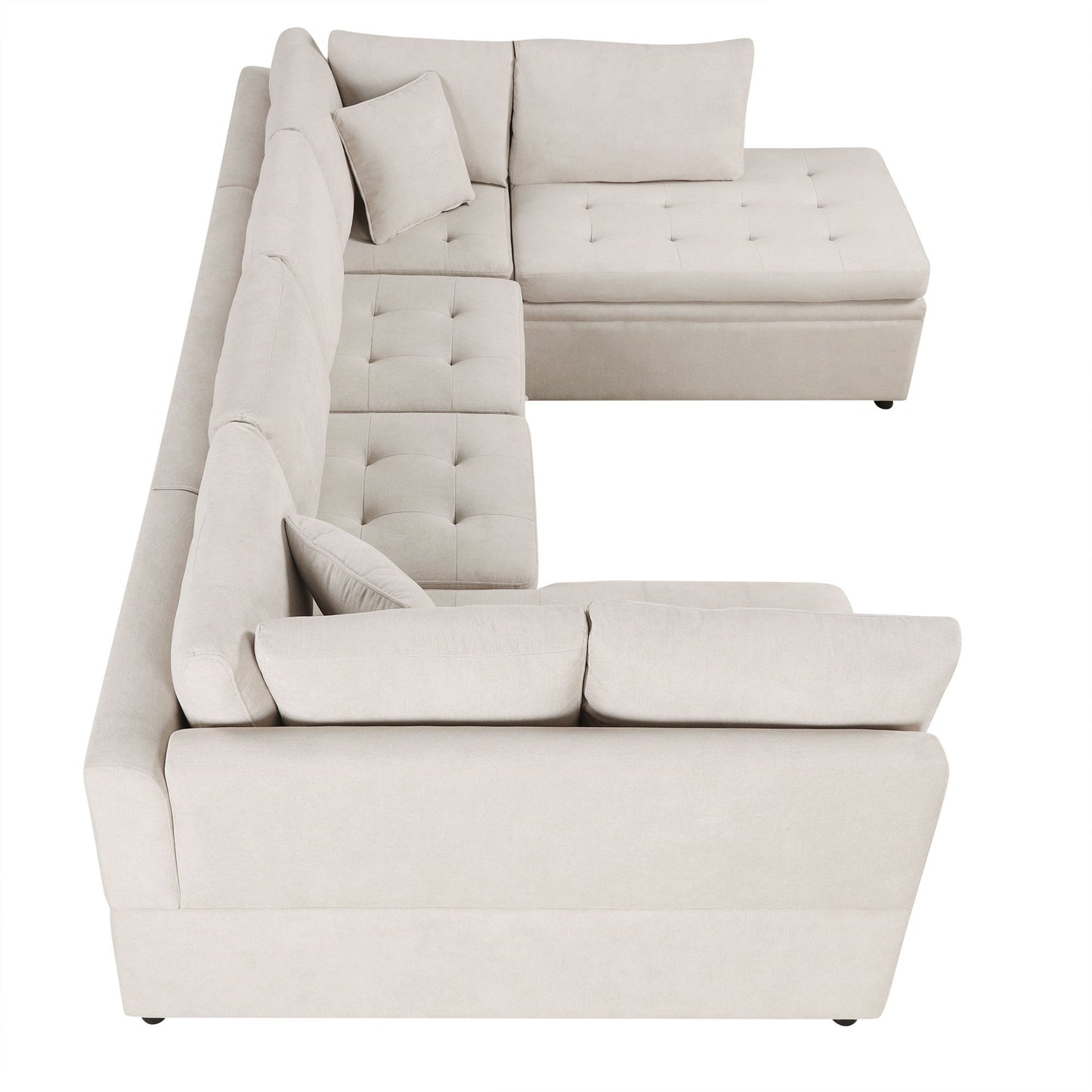 Oversized Sectional Sofa U-Shaped Sofa Couch Pull-Out Sofa Bed With Two Throw Pillows For Living Room - Beige