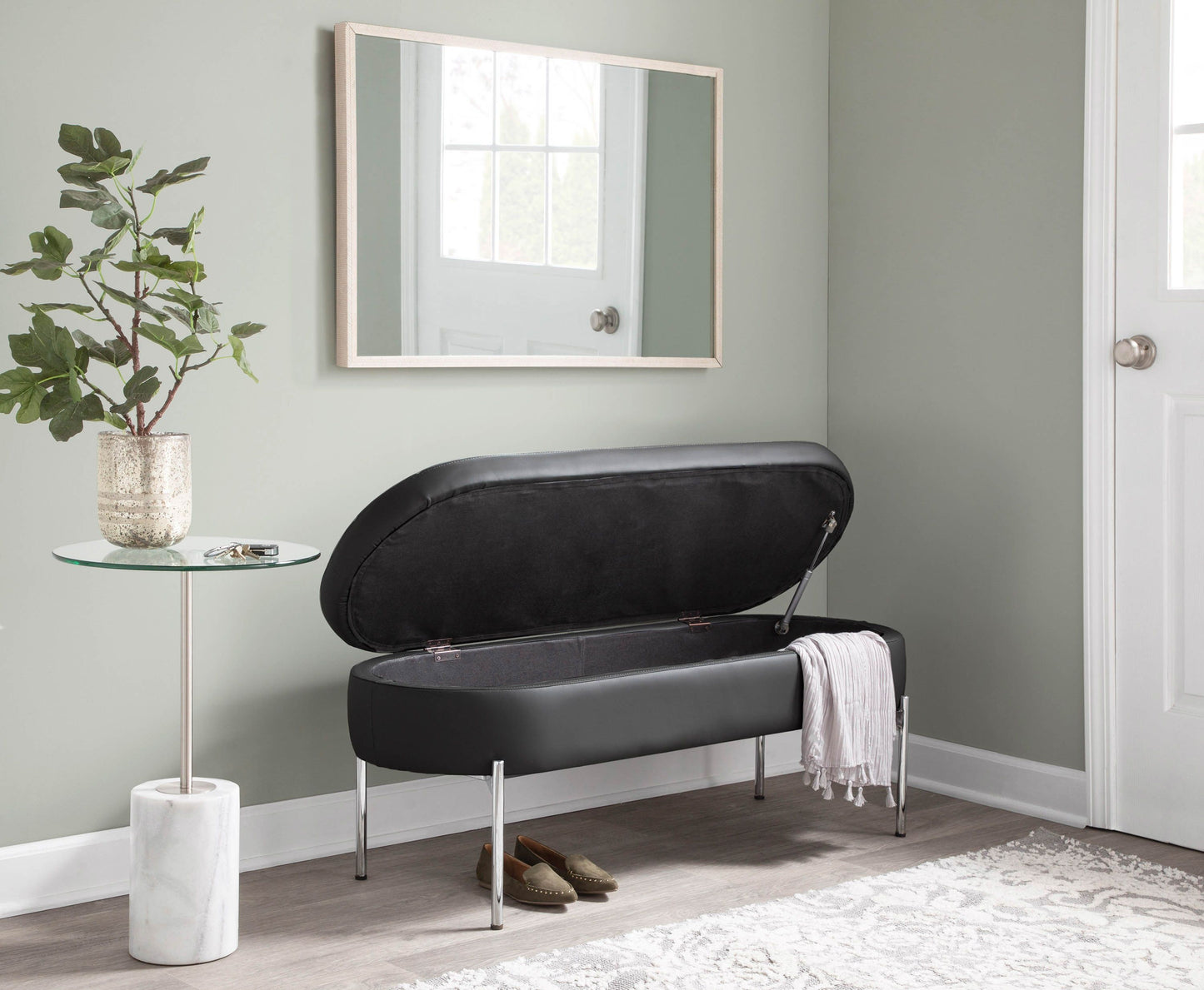 Chloe - Contemporary / Glam Bench - Chrome / Black