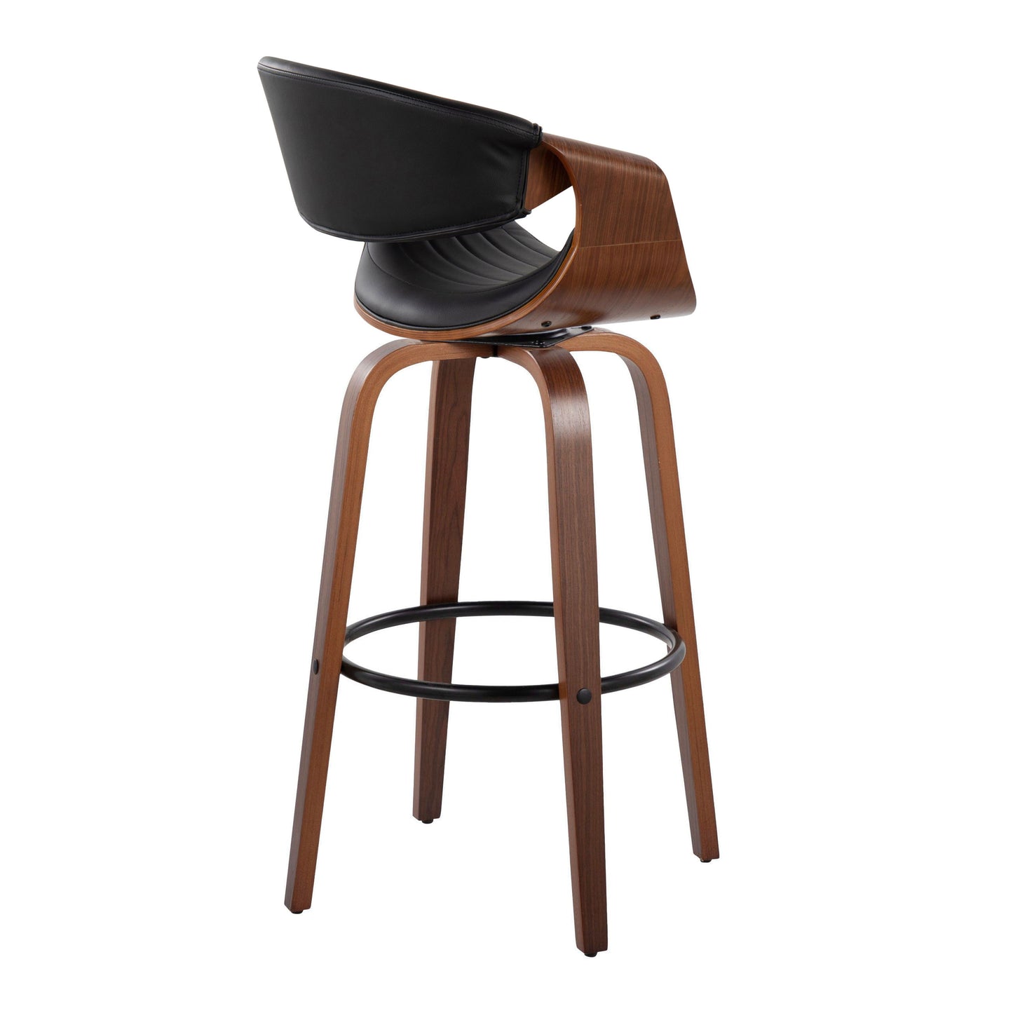 Symphony - Mid-Century Modern Fixed Height Barstool With Swivel And Round Footrest (Set of 2) - Walnut / Black