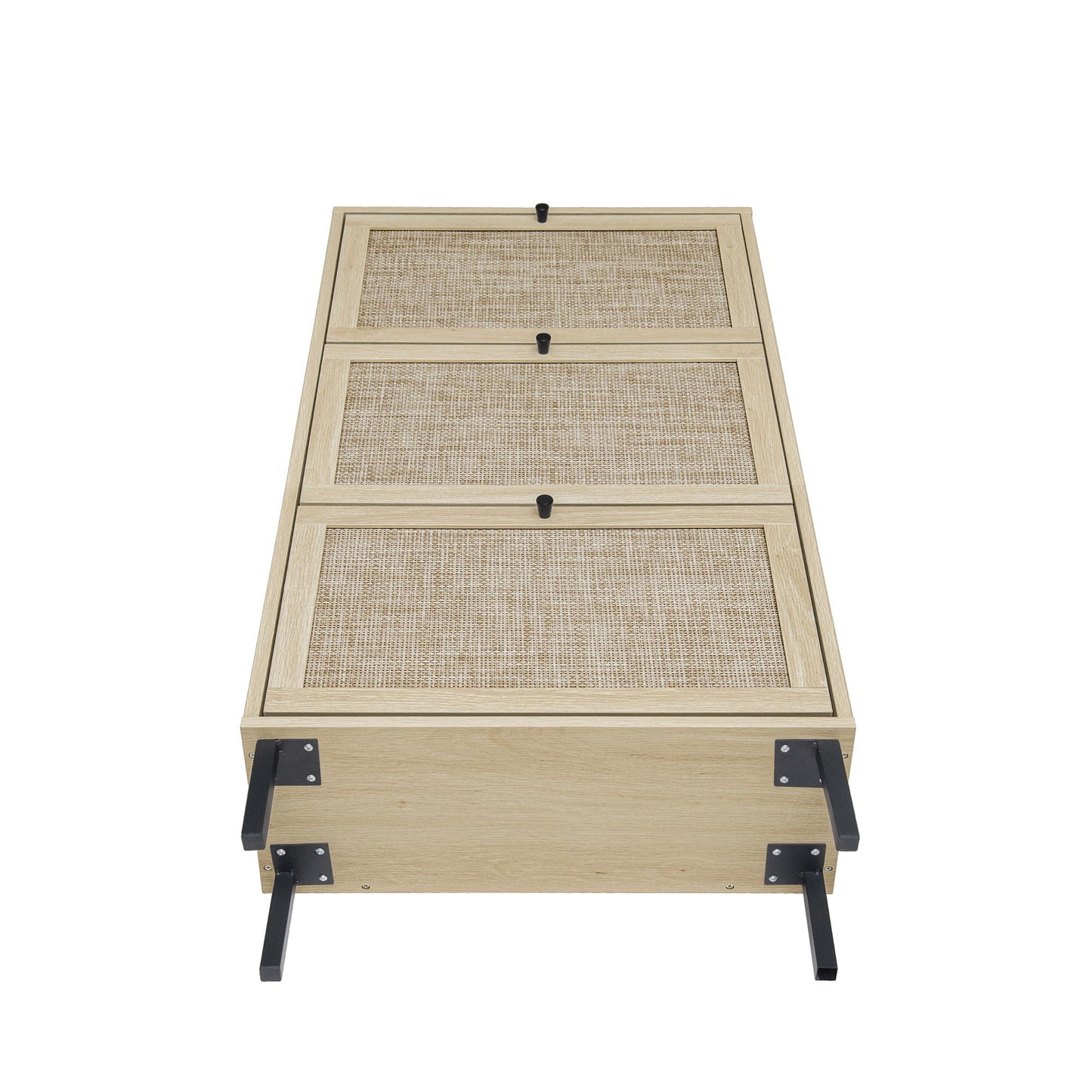 Modern Freestanding Rattan 3 Door Shoe Rack Storage Cabinet For Entryway - Natural Particle Board