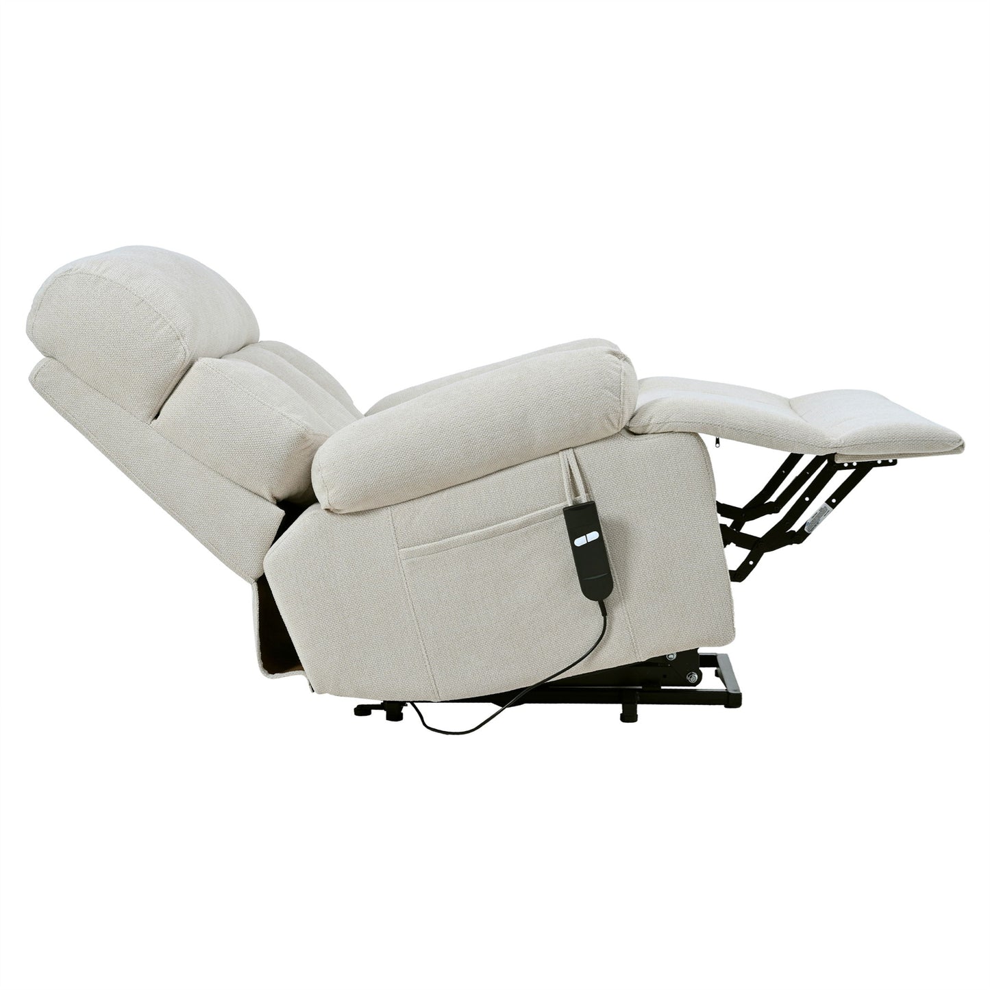 Oversized Power Lift Recliner Chair - Electric Fabric Reclining Sofa Chair With Remote Control, Side Pocket, And Spacious Seat For Home Theater - Light Gray