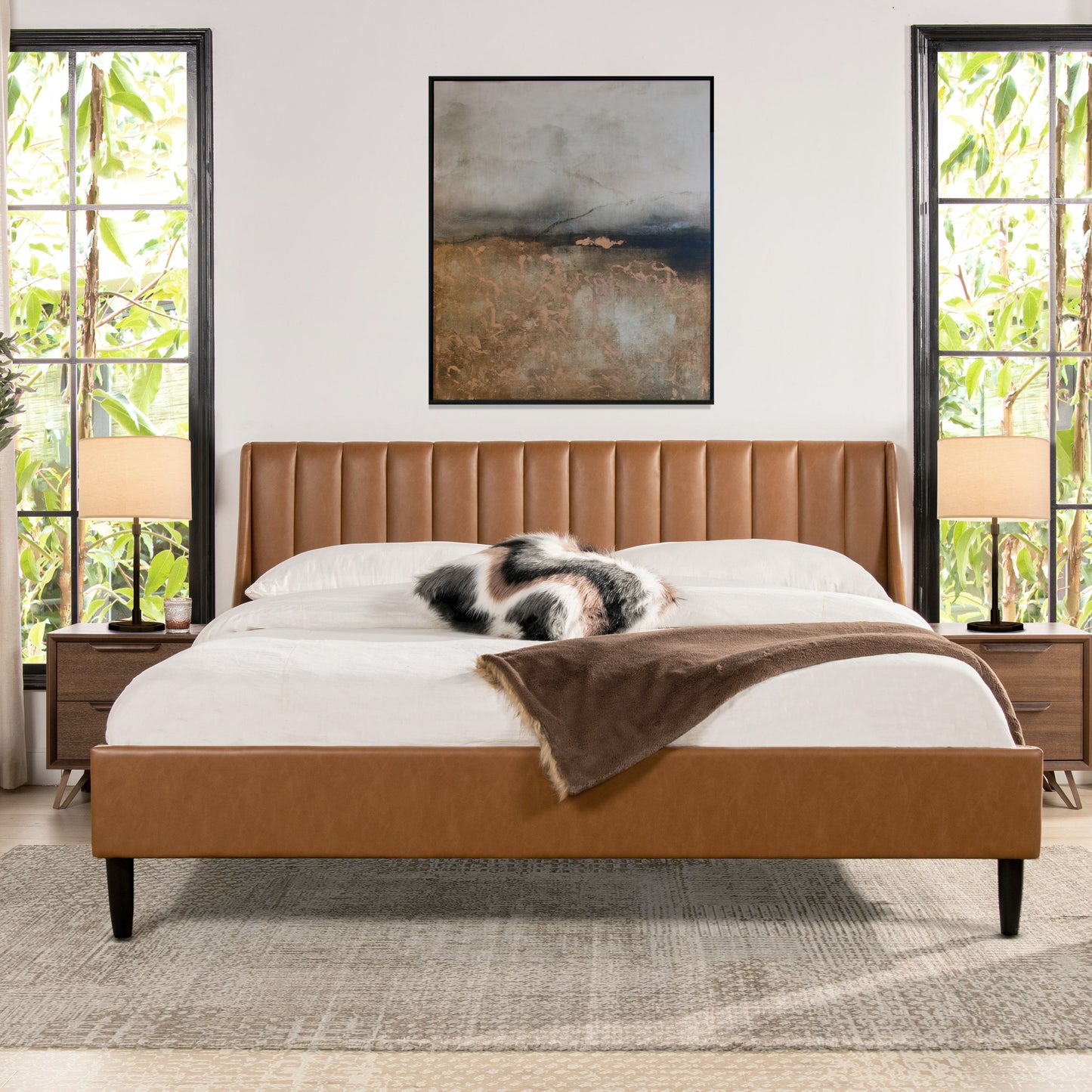 Aspen - King Vertical Tufted Headboard Platform Bed Set - Caramel Tan Brown