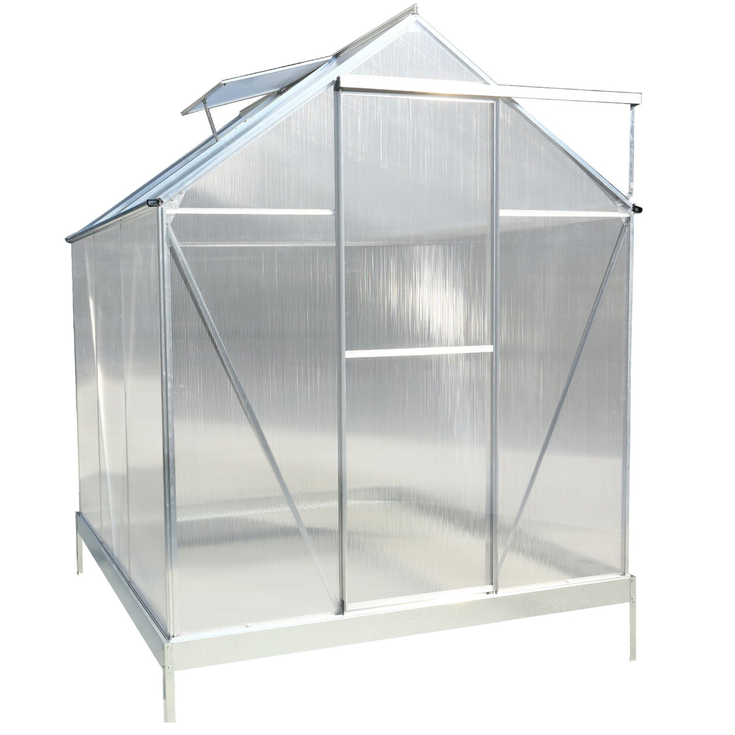 6.3'x6.2'x7' Polycarbonate Greenhouse, Heavy Duty Outdoor Aluminum Walk-In Green House Kit With Rain Gutter, Vent And Door For Backyard Garden - Aluminium